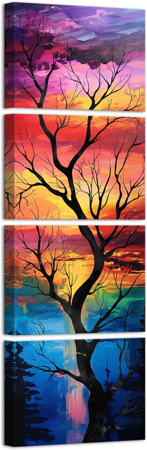 sechars Colorful Tree Wall Art Vertical Landscape Painting Prints Modern Living Room Bedroom Decor
