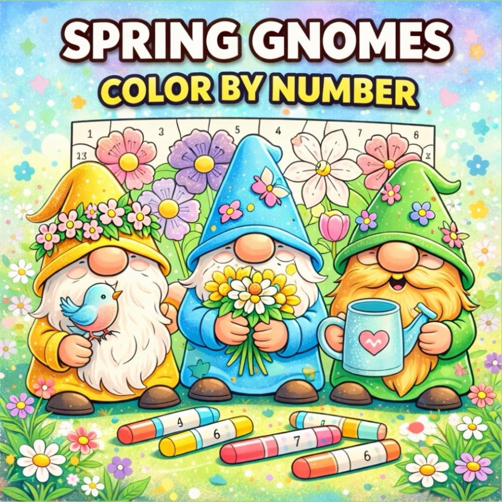 Spring Gnomes Color By Number: Coloring Book for Adults & Teens with Easy and Bold Spring Inspired Designs