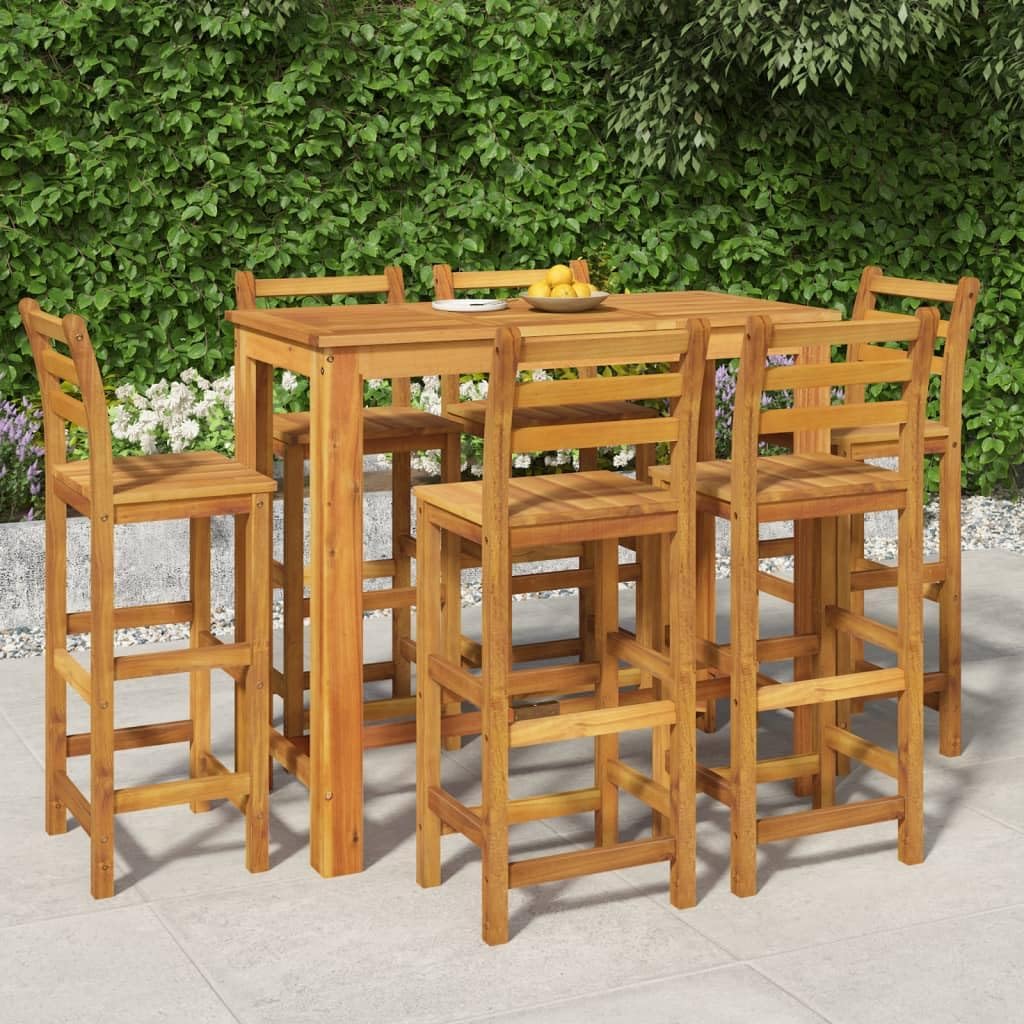 7 Piece Patio Bar Set Solid Wood Acacia, Outdoor Patio Furniture Set, Garden Furniture Set, Poolside Lounge Furniture for Patio, Garden, and Poolside