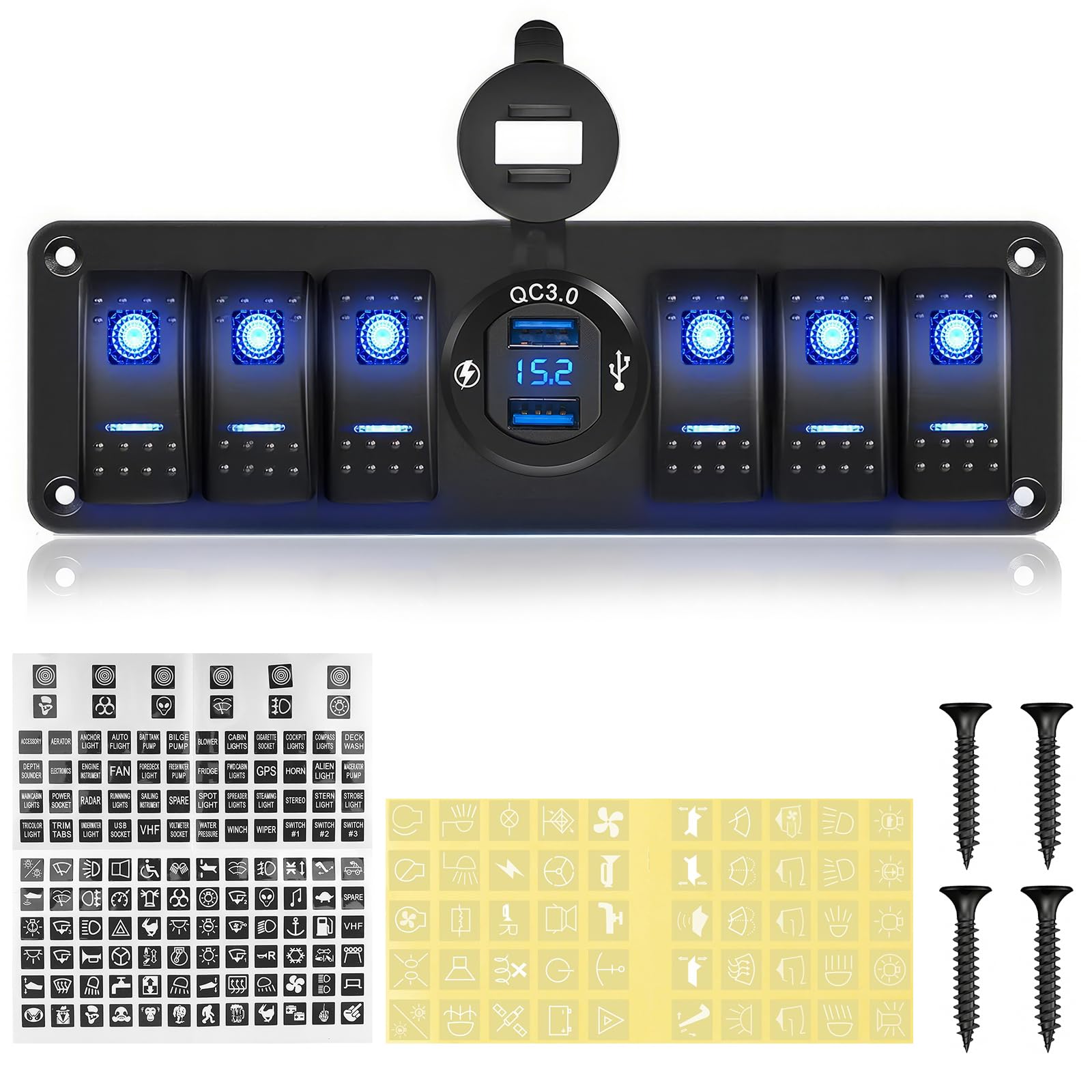 Chelhead 6 Gang 12V Schalter Panel mit USB QC3.0 & Voltmeter