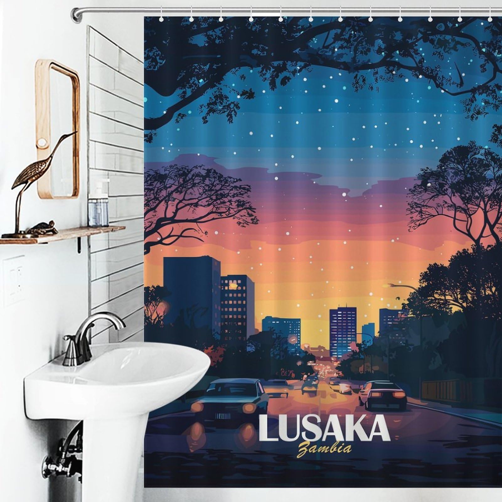 Rideau de douche Lusaka crépuscule pour caravane et salle de bain moderne en tissu