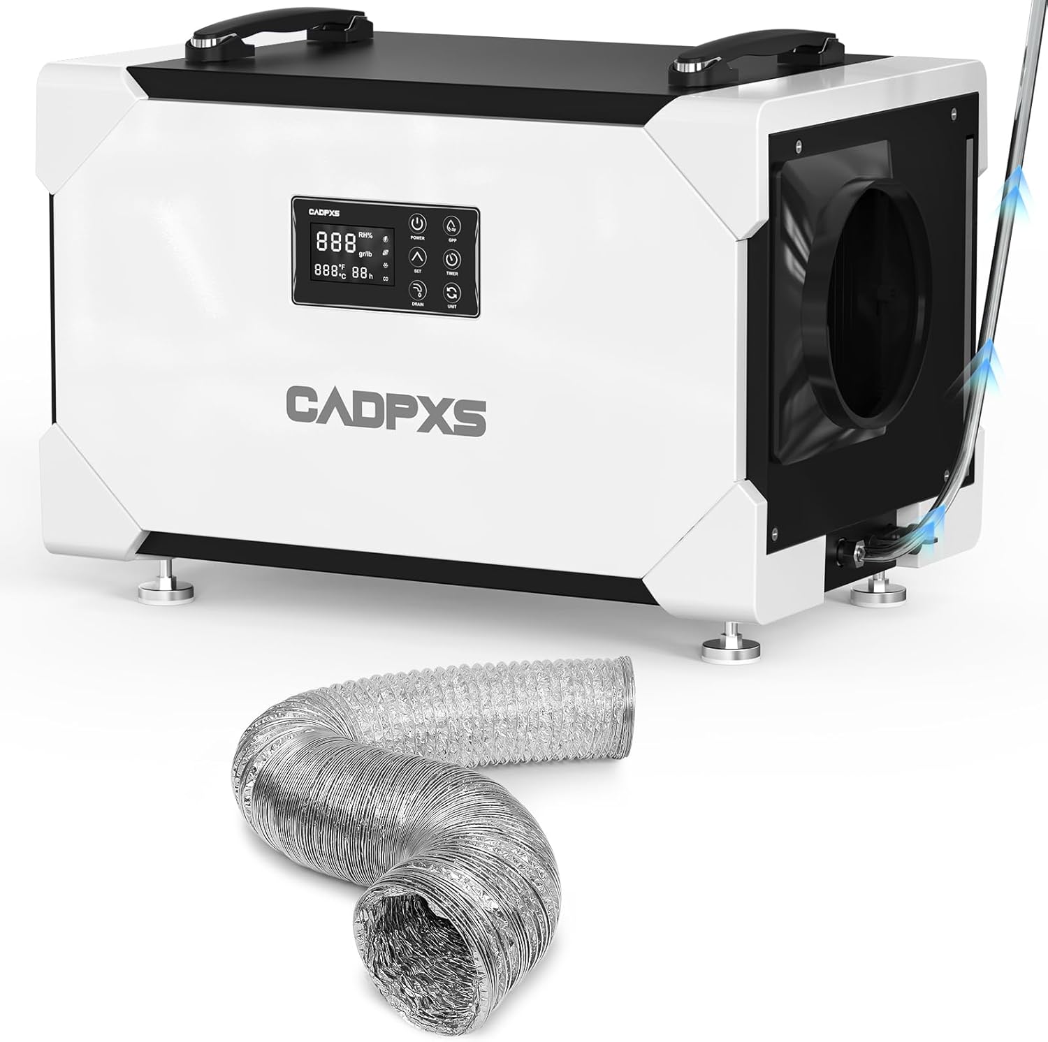 CADPXS Crawl Space Dehumidifier with Pump 145 Pint + 6-Inch Aluminum Foil Outlet Duct, Crawlspace Commercial Dehumidifier for Basement, Large Capacity, Compact, Auto Defrost