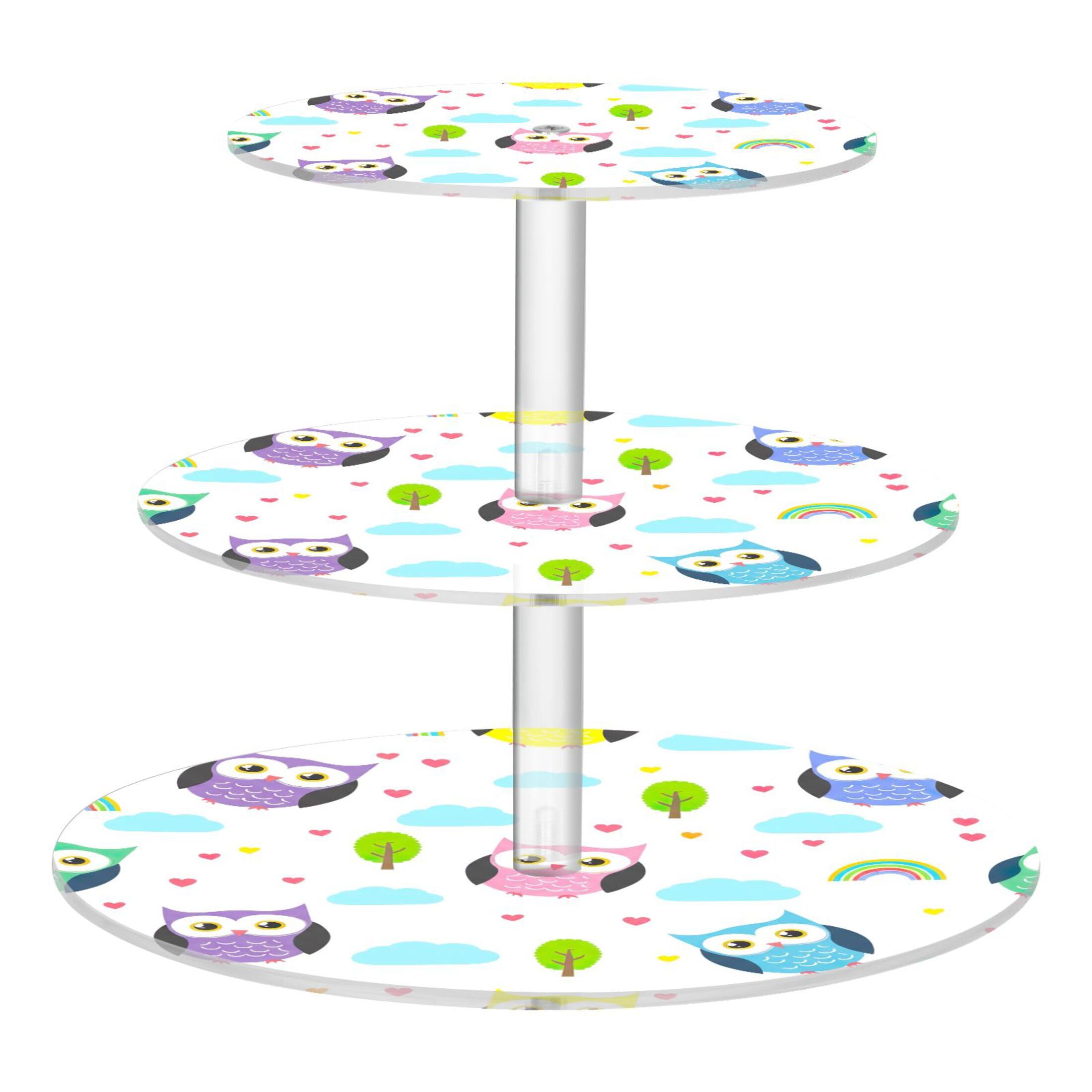 Cute Colorful Owls Print Tea Party Cupcake Stand 3 Tier Round Cup Cake Tower Display Cute Dessert Stands Serving Trays for Party Food Birthday Displays