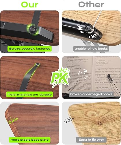 Miniatura 2 de Soporte para libros para lectura, soporte ajustable para libros con bases giratorias de 360°, soporte ergonómico para libros de recetas con clips