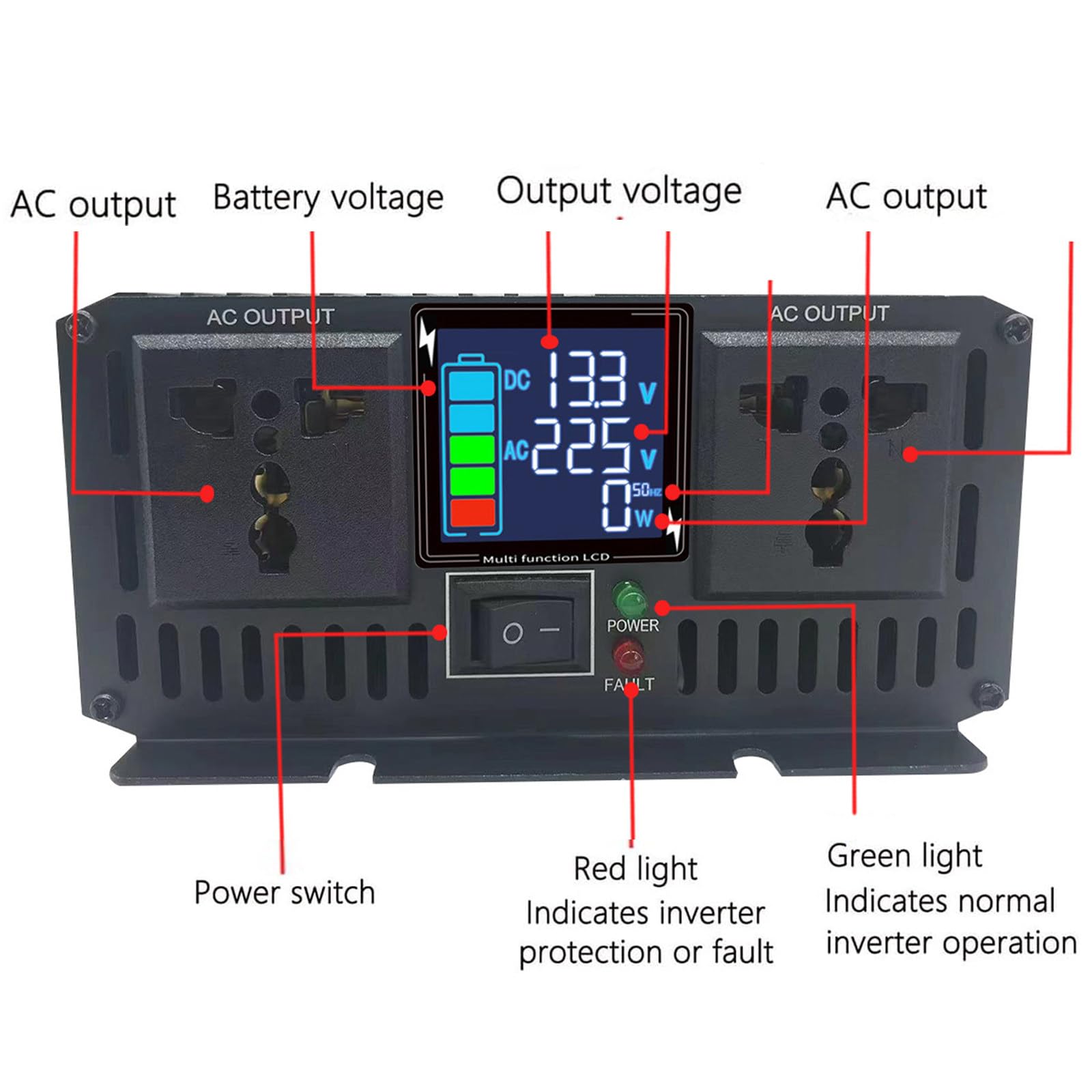 Inverter Onda Sinusoidale Pura 3000W 4000W 5000W 5500W 6000W DC 12V 24V 48V 60V a AC 220/230V Onda Pura Convertitore con Display LED Protezione per Camper, Camion, Auto,6000W-60Vto220V