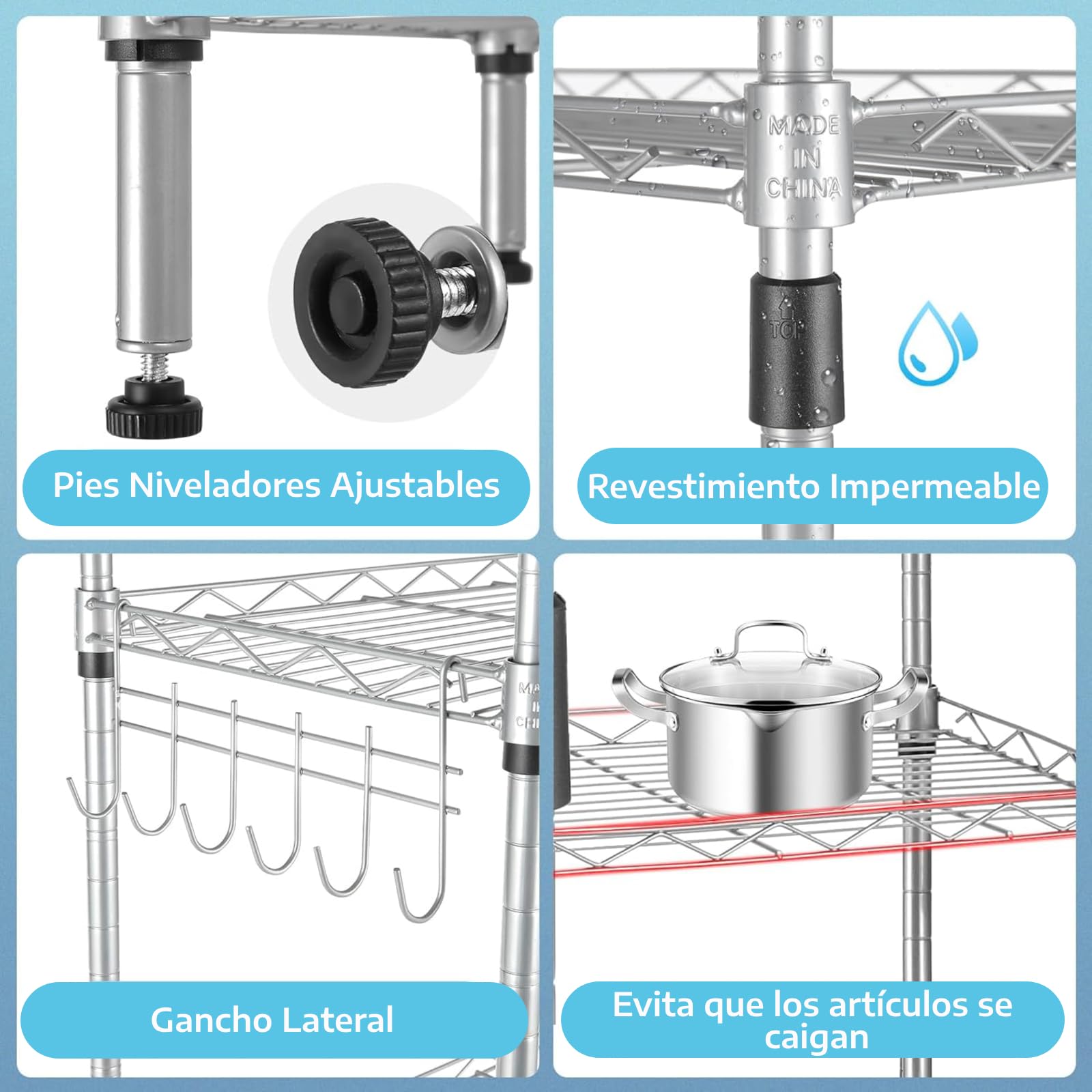 Himimi Estantería de Cocina en Metal Cromado 54 x 29 x 160 cm, Plata