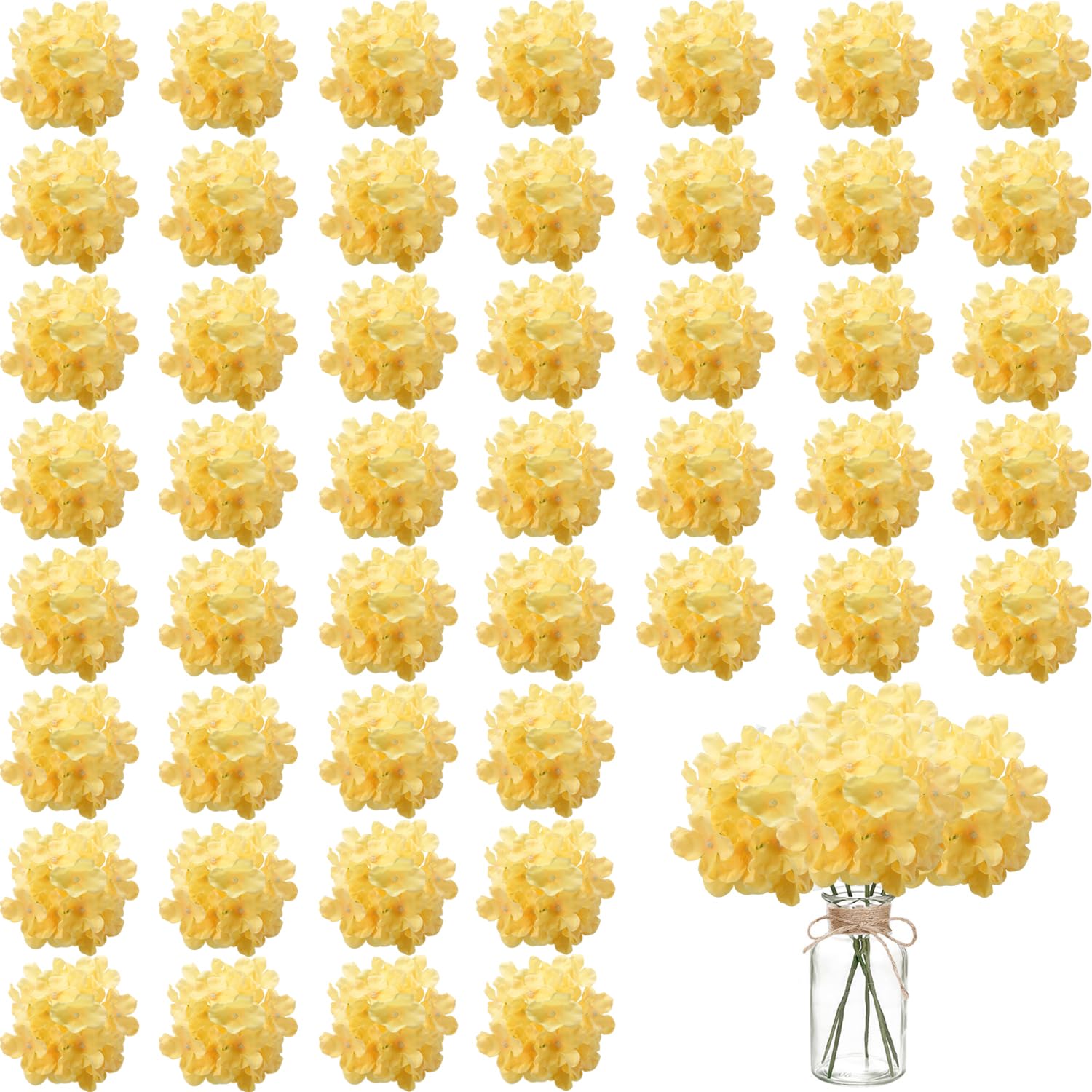 View 1 of WEISPARK Artificial Hydrangea Flowers - 100 Heads, Yellow Champagne