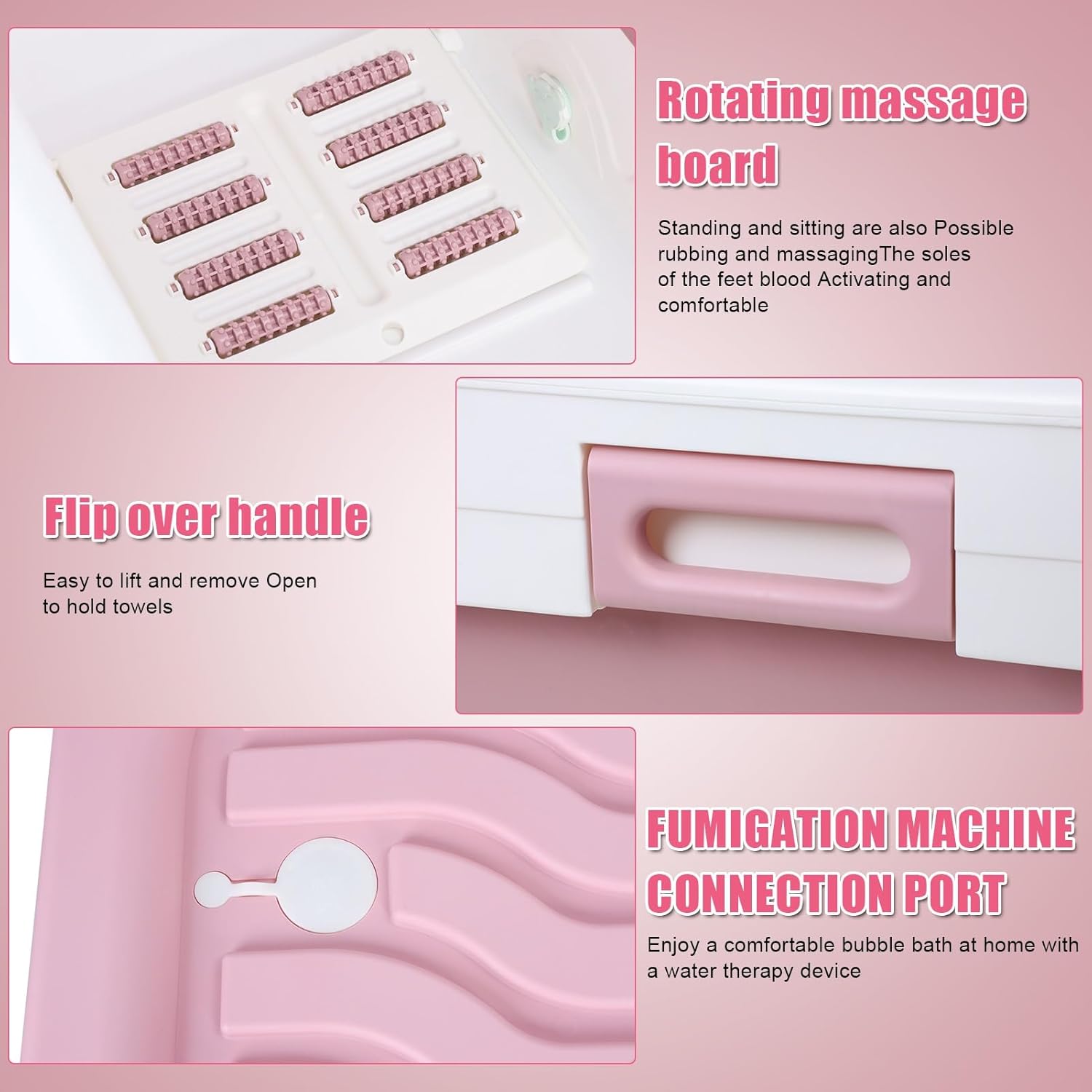 59 inch Portable Bathtub for Adult, Large Collapsible Tub for Hot Bath, Ice Bath, Freestanding Surround Foldable Bathtub, Effortless Folding Tub with Rotating Massage Board Pink