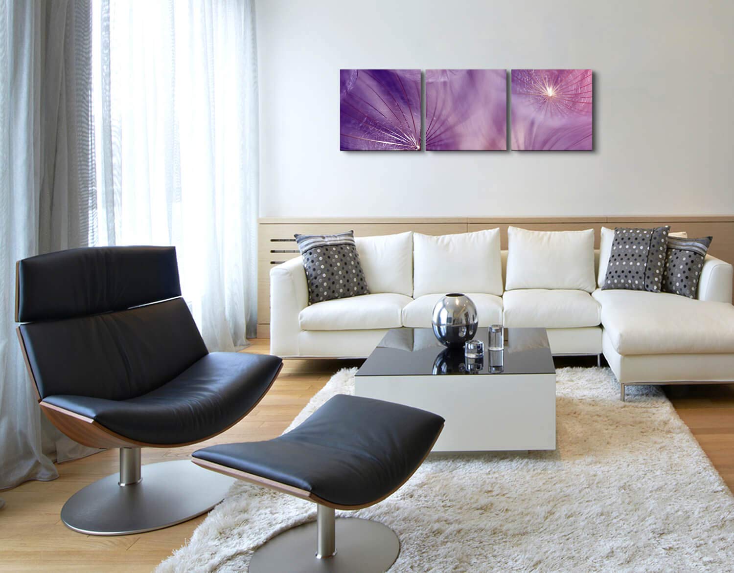 Blumensamen 220 x 70cm - 3 Bilder je 70x70cm Bild XXL Panorama Deko Wandbilder auf Leinwand