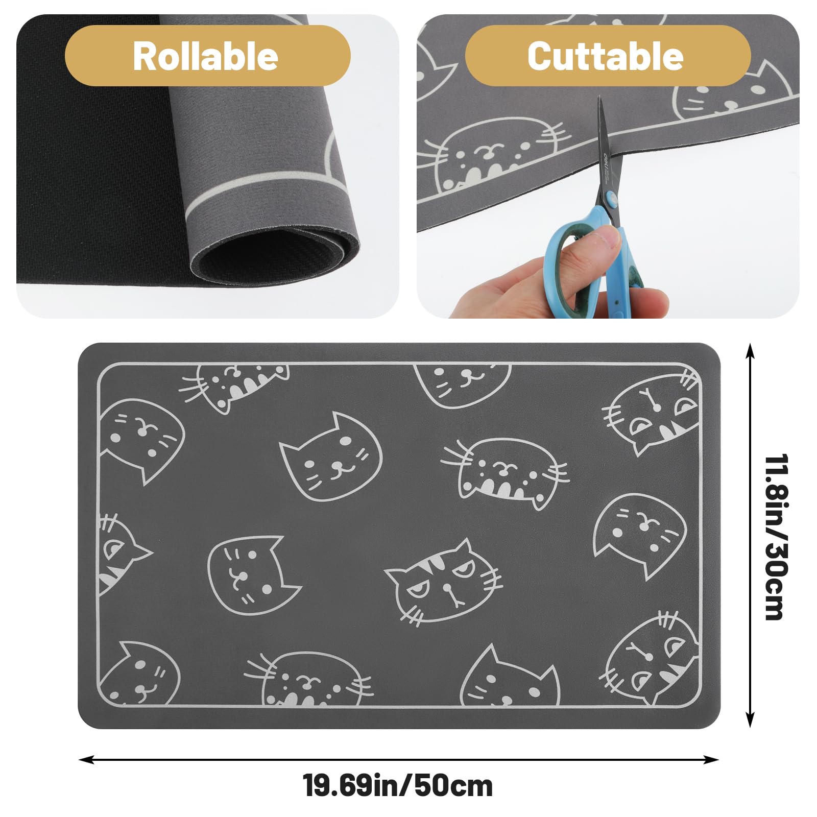 WLLHYF Non-Slip Pet Feeding Mats - 19.69 x 11.8 Inches Waterproof Cat Bowl Mat Absorbent Protect Floors Cat Accessories for Food and Water