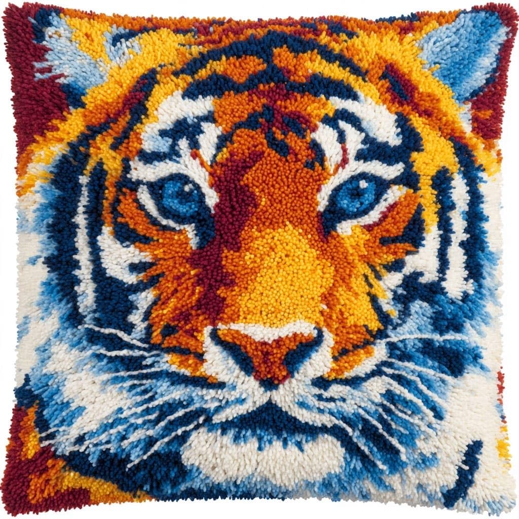 WallustrioaW Latch Hook Pillow Kit,Animal Tiger