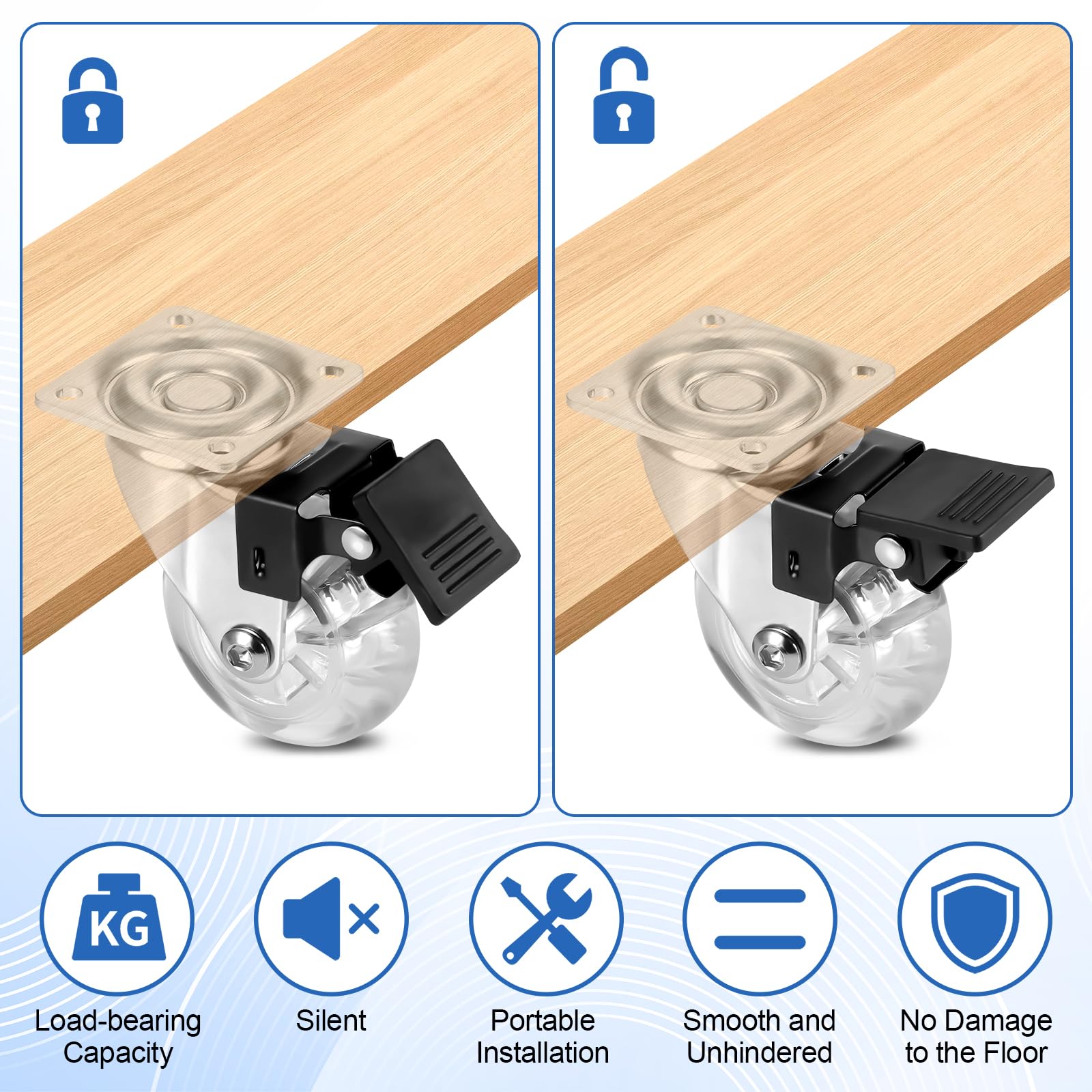 Set 4 Rotelle Per Mobili Con Freno - Ruote Da 50 Mm In Poliuretano, Portata 50 Kg, Per Sedie, Tavoli E Armadi - Foto 9