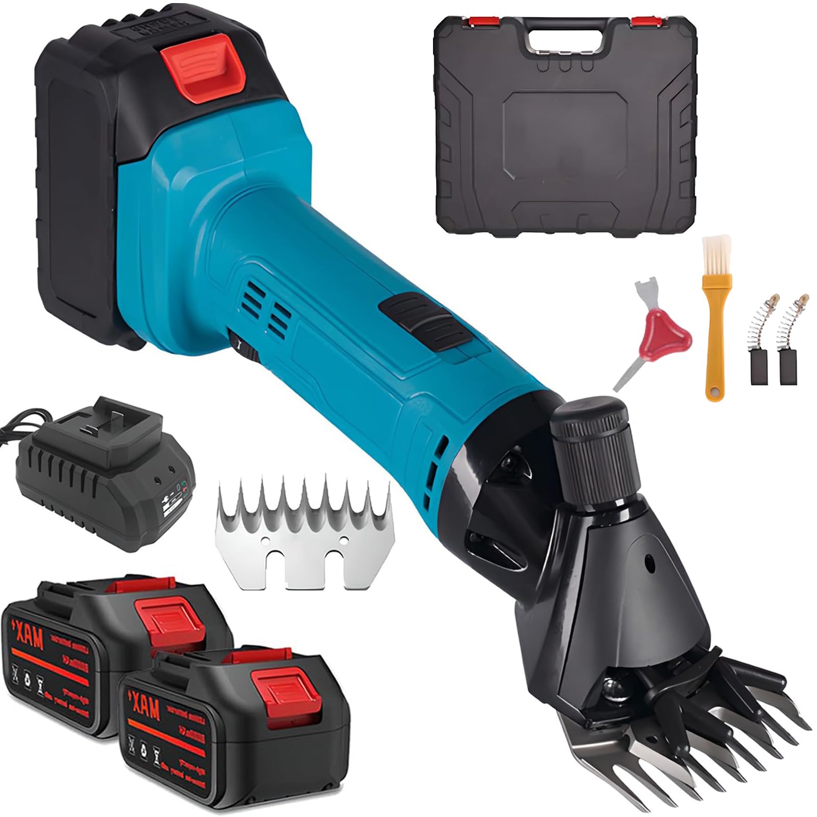 Esquiladora Eléctrica para Ovejas 300W – 21V Cortadora de Lana Inalámbrica con 2×1500mAh Baterías, Ajustable en 6 Velocidades, Cuchillas de Acero 9/13 Dientes, Esquiladora para Ganado de Pela 9-teeth