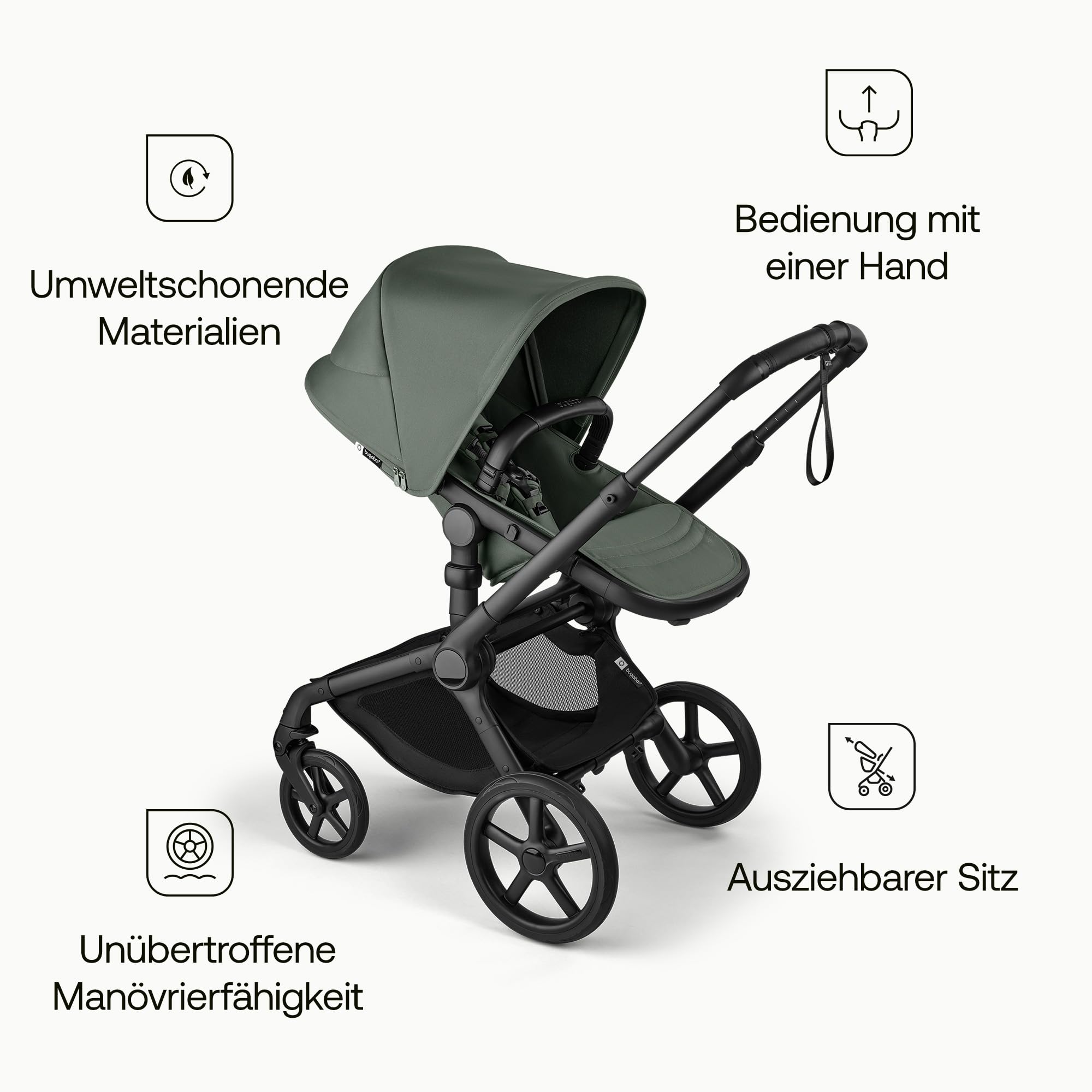 Bugaboo Fox 5 Renew 3-in-1 Kinderwagen Sommer Bundle inklusive Autokindersitz und 360 Grad Basis, All-Terrain Räder, faltbar, Forest Green
