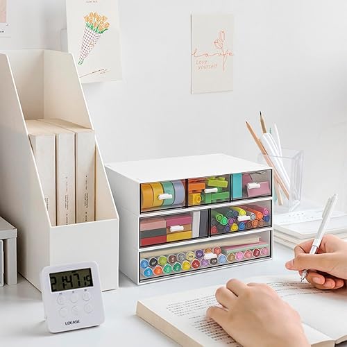Miniatura 6 de Organizador de escritorio apilable de 3 niveles con 6 cajones, cajones de plástico de almacenamiento de escritorio, almacenamiento de maquillaje
