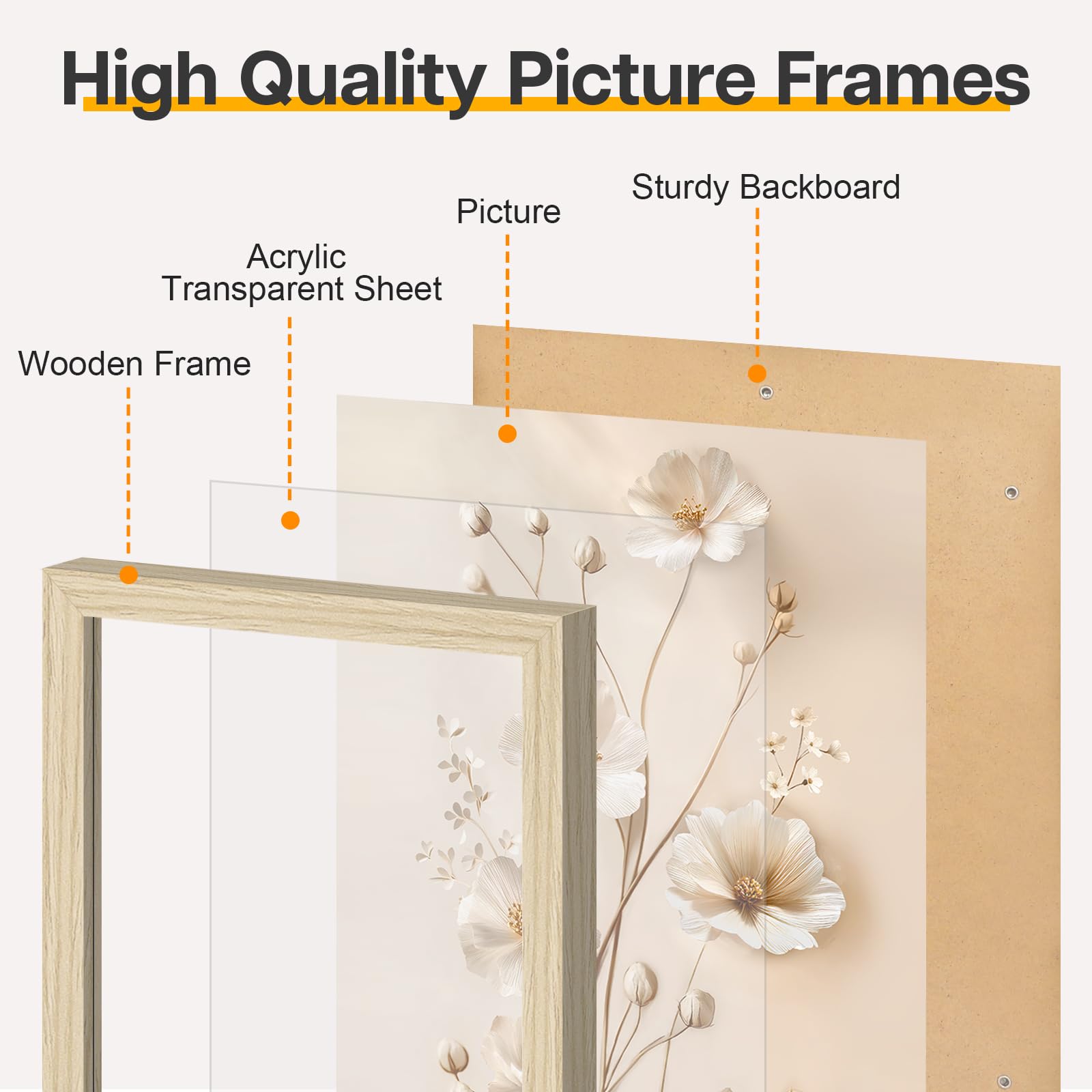 2cm 3Pcs A3 Marcos de Fotos madera con Vidrio Acrílico HD, MDF Portafotos Marco 30x40 cm Natural, Horizontal o Vertical Mostrar Foto Marcos para Fotos, Cuadros, Pósteres, Puzzle, Documentos, Diplomas