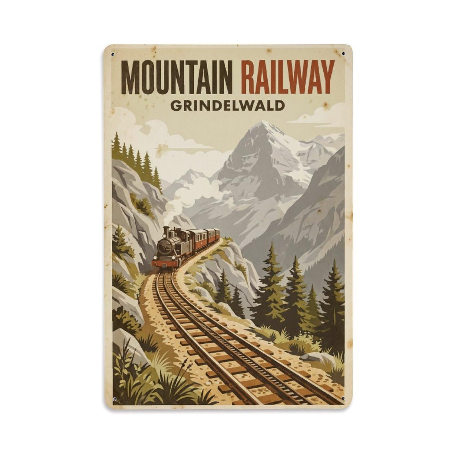 Gead 8X12inch Style Vintage Travel Switzerland Mountain Railway Metal Tin Sign