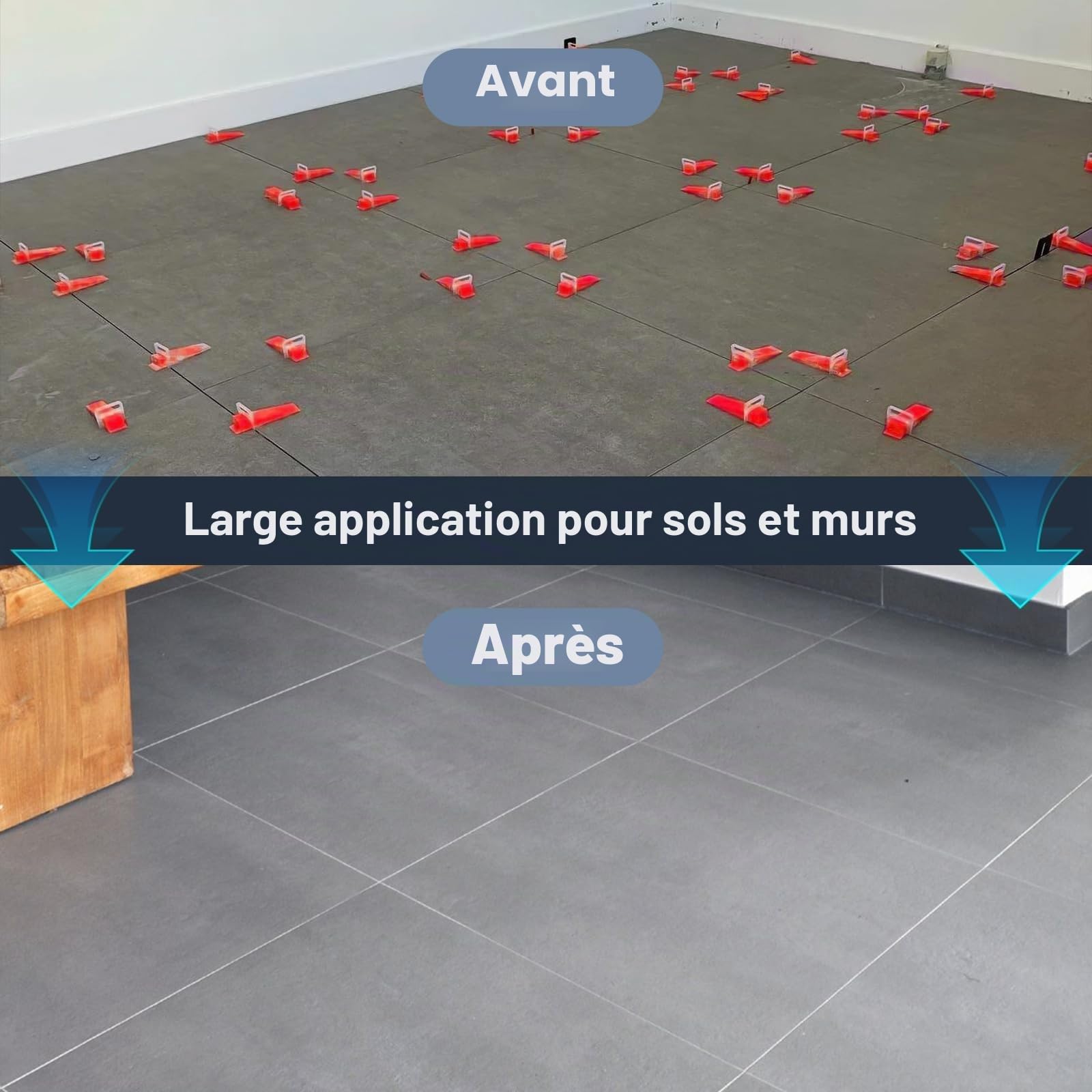 Système de Nivellement de Carrelage, Lot de 1000 Languettes de Traction, Largeur de Joint de 1,5 mm, Outil de Pose pour Carrelage de 3 à 15 mm de Hauteur, Aide à la Pose