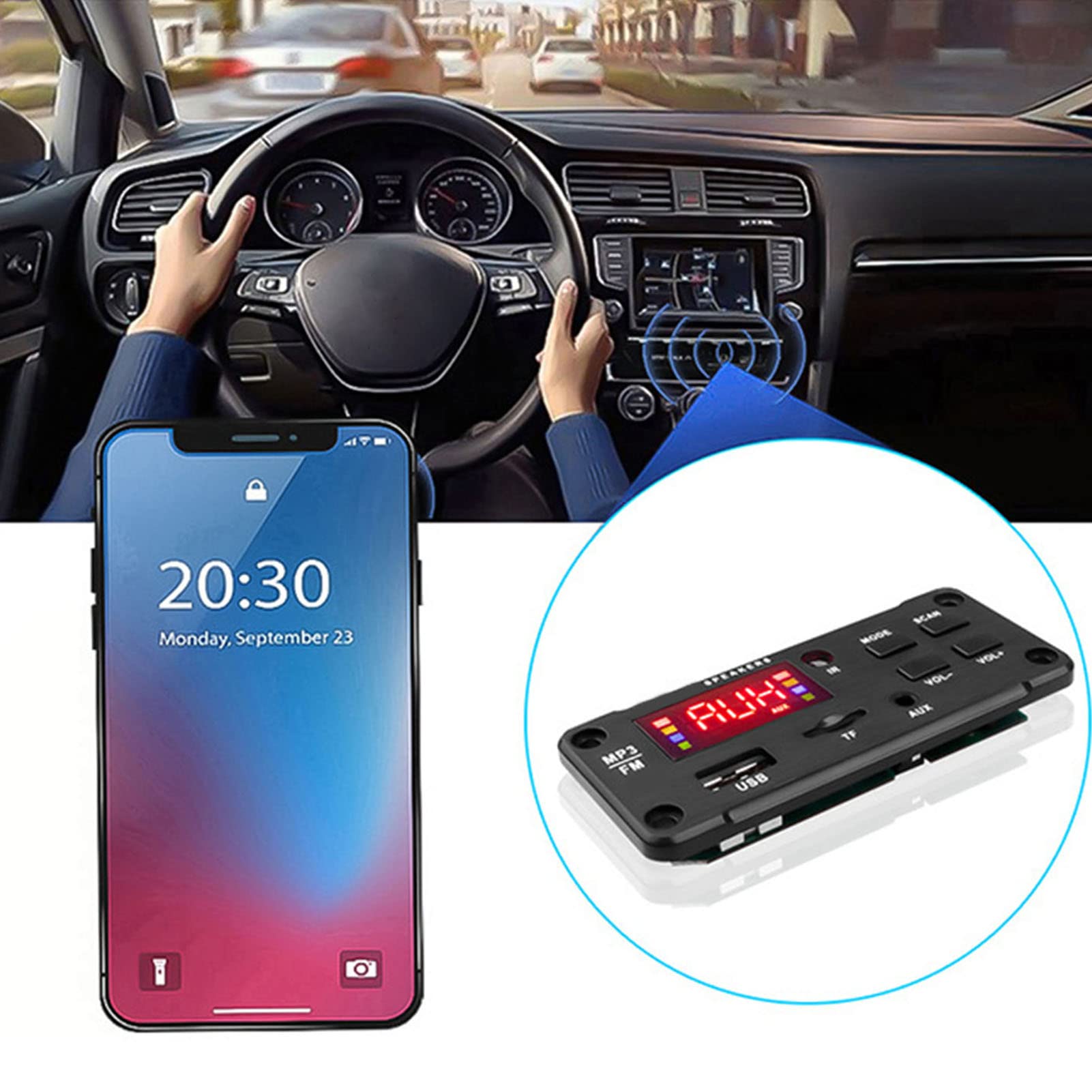 12V Car Audio Bluetooth Mp3 Decoder Board Color Screen Display Bluetooth Version 5.0 Mp3 Decoder Module Dual Decoding Audio Receiver Module with Remote Control