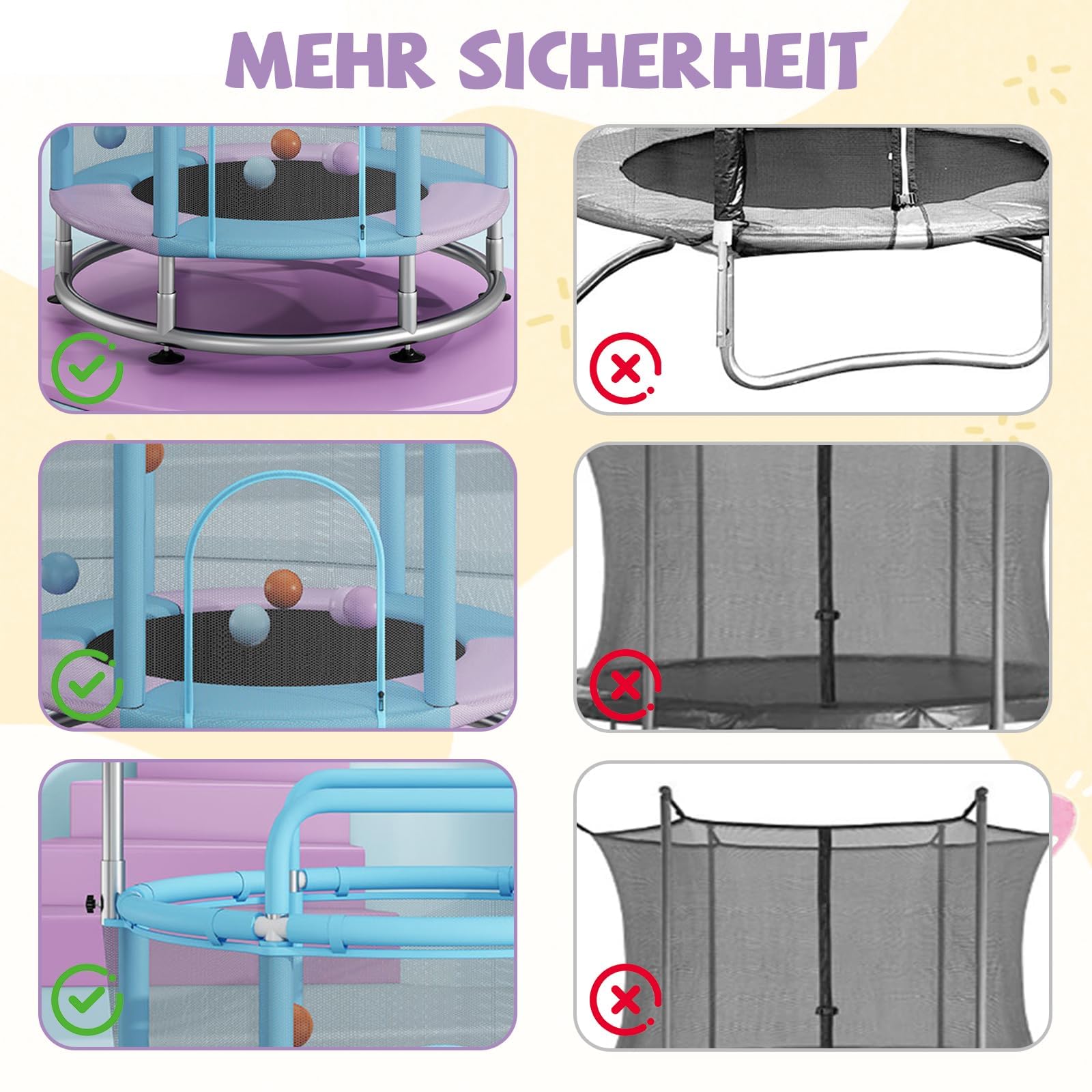 Trampoline pour enfants, avec filet sur tout le pourtour et barres de gymnastique réglables pour l'intérieur, l'extérieur, pour enfants, garçons, filles, 140 cm