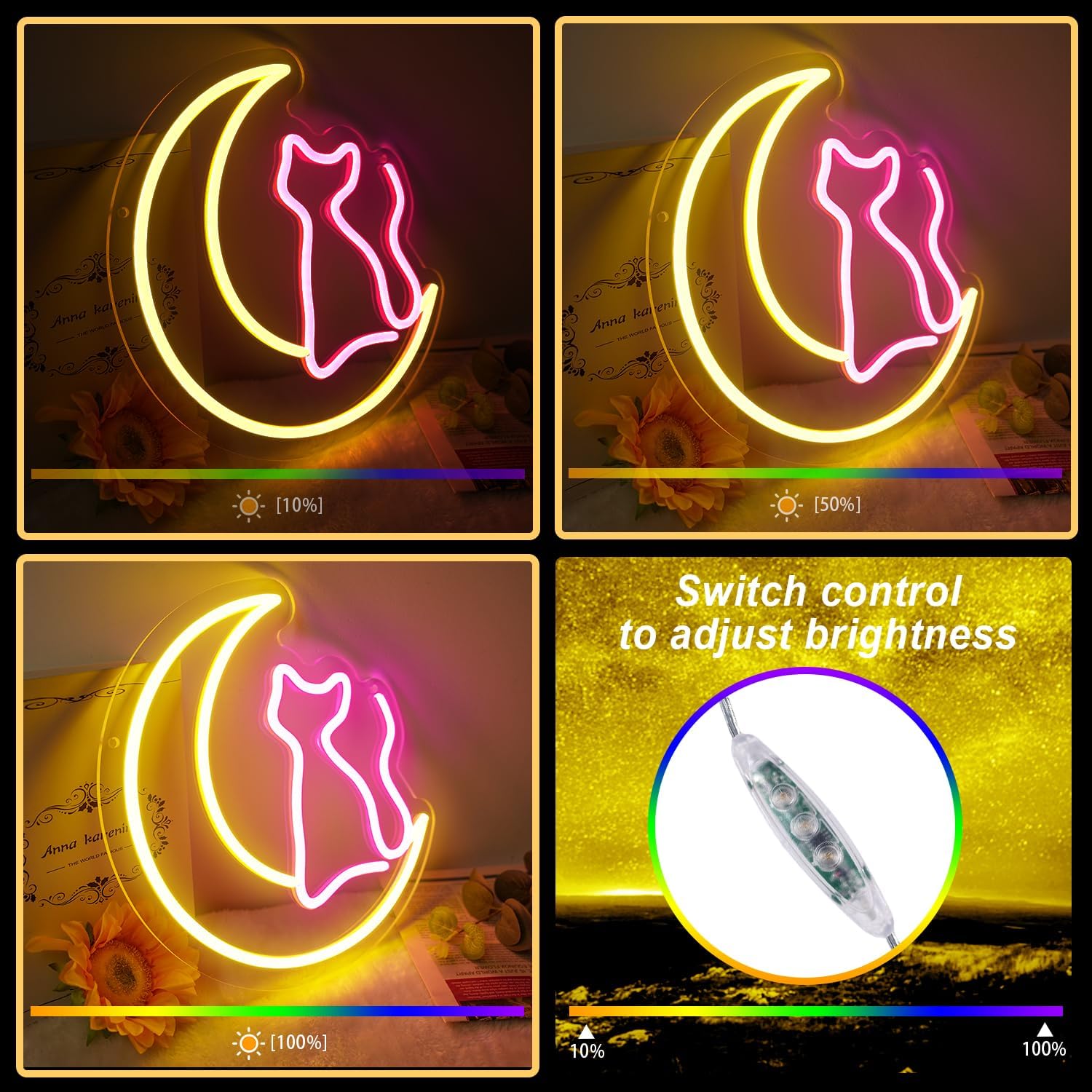 Sailor Moon Cat Neon Sign, Cute Cartoon Magic Cat Moon Led Neon Light sign for Wall Art Decoration, Neon Night Light Sign for Girls Bedroom Great Gift for Girls Kids