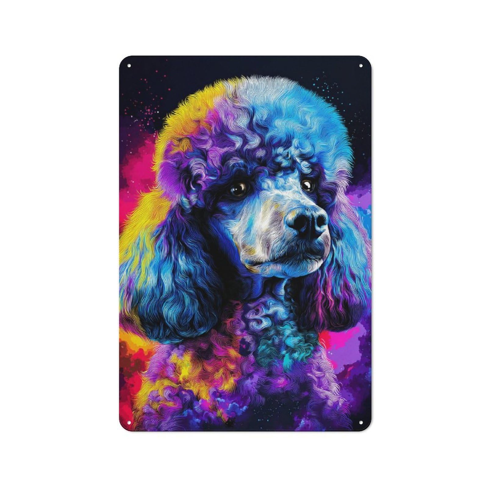Junmoney Colorful Poodle Portrait Artwork Vintage Bistro Metal Sign 30X20cm, Bistro Wall Plaque For Takeaway, Bar, Kitchen Or Counter Area