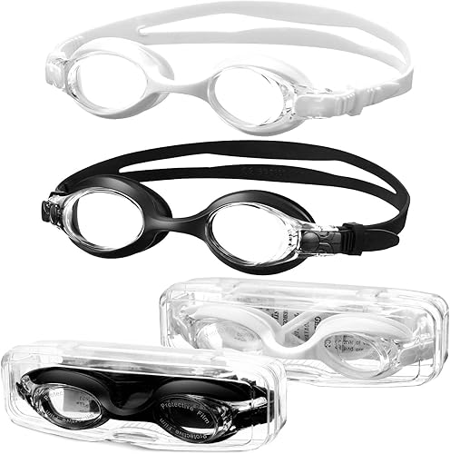 Gafas de natación para niños con estuches, paquete de 2 gafas de natación antivaho sin fugas 180 visión clara gafas para niños