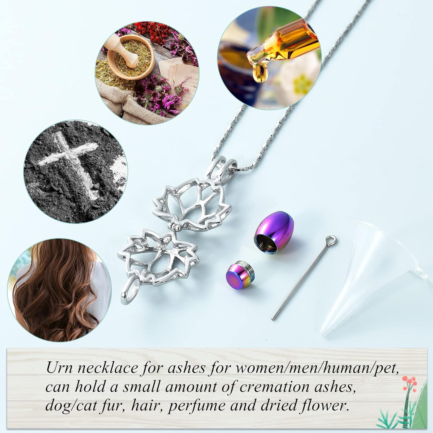 Imrsanl Cremation Jewelry for Ashes - Lotus Flower Ashes Pendant Necklace with Mini Keepsake Urn Memorial Ash Jewelry - Image 3