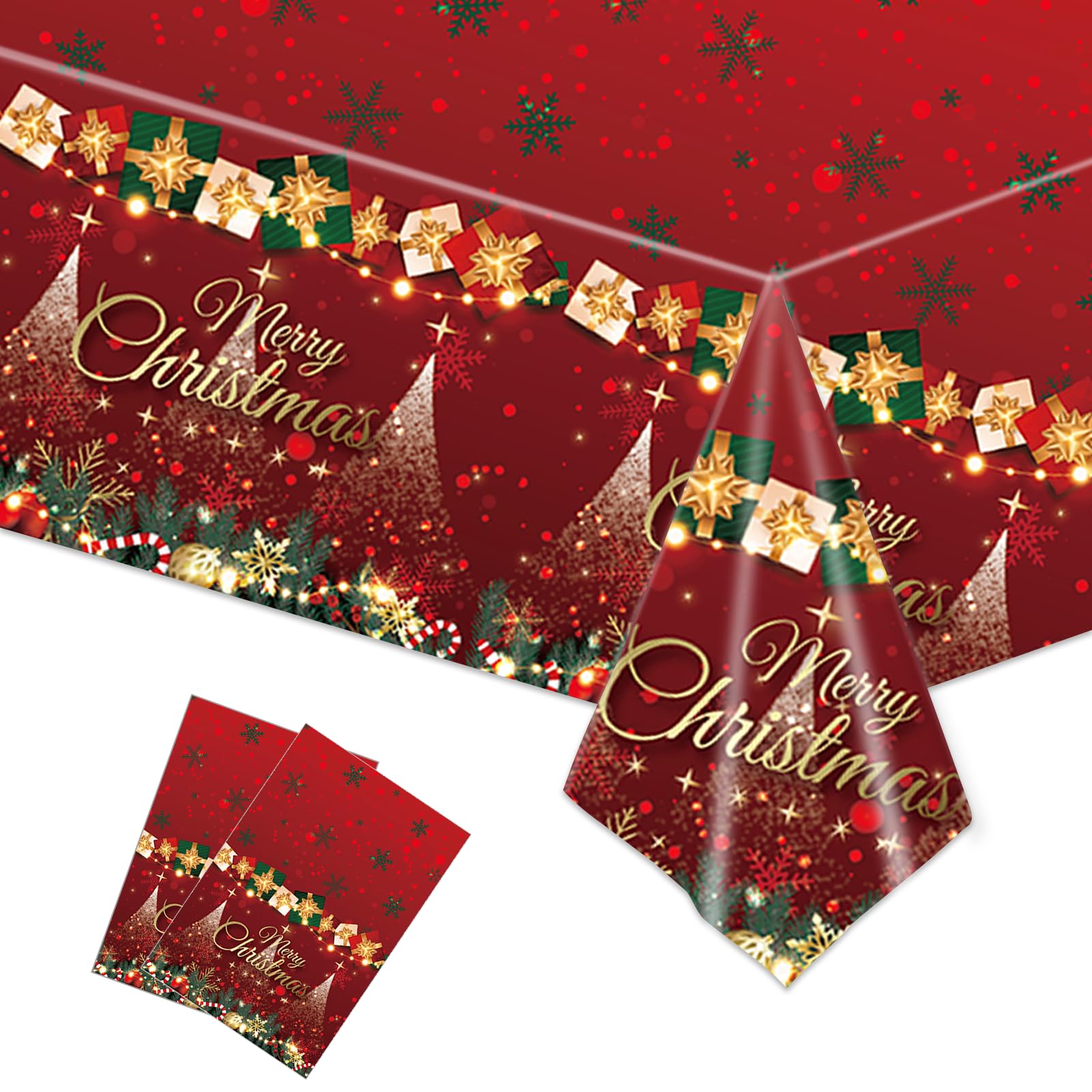 Set van 2 rechthoekige plastic kersttafelkleden, 137 x 274 cm, grote roodwitte lolly kersttafelkleed, kerstfeest, tafelkleed voor kerstfeest, wintervakantie, kersttafeldecoratie