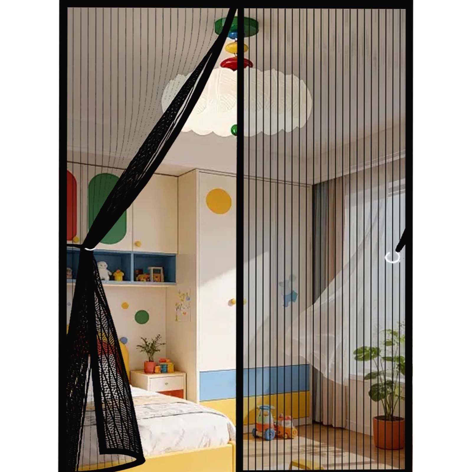 Feijdon Black Insect Protection Door No Gap 118 X 186 Cm Durable, Keeps Bugs Out, Kid And Pet Friendly Heavy Duty Mesh Bug Curtain Lets Fresh Air In, Hundreds Of Sizes,