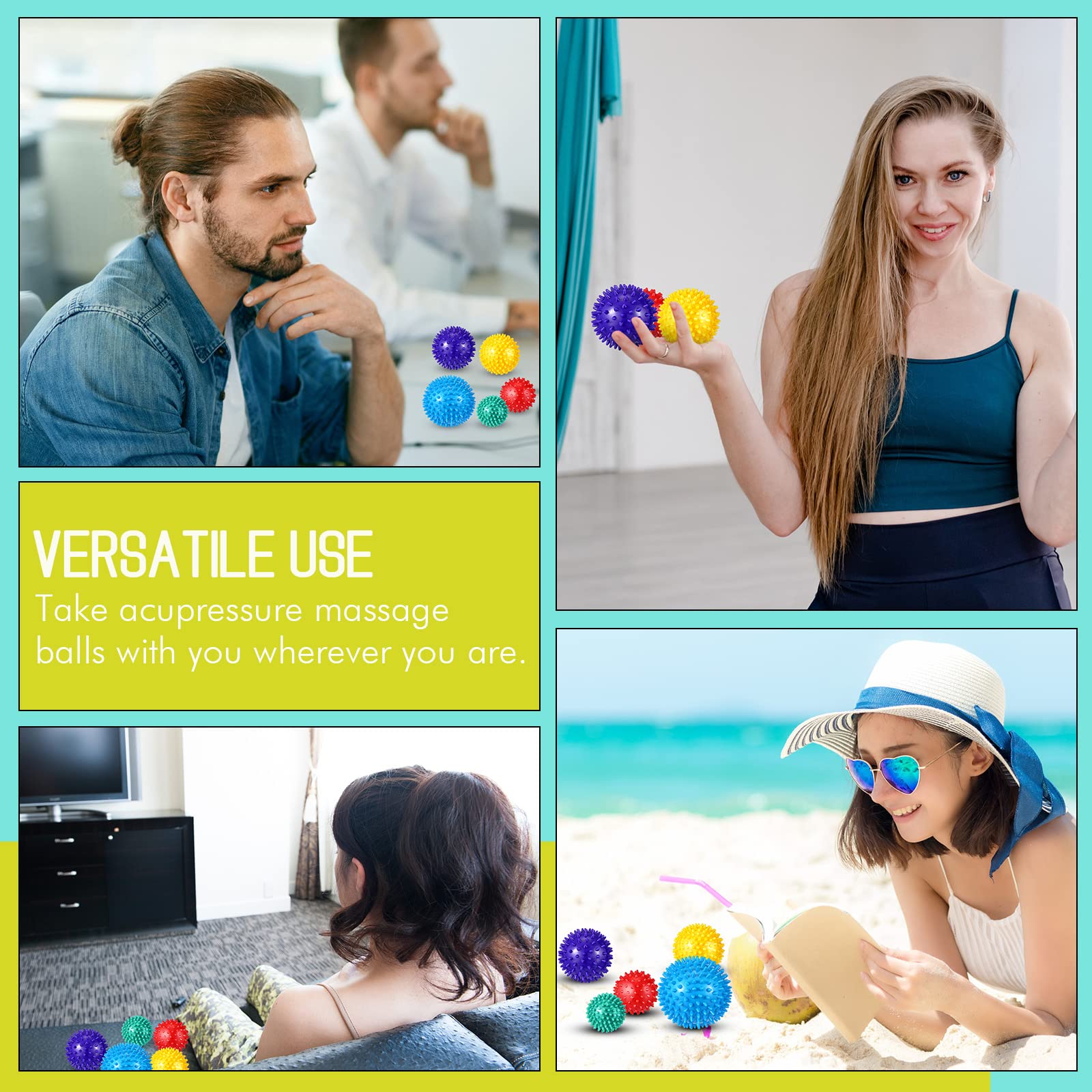 Honoson 15 Stück Massageball Set Igelbälle Faszienball Noppenbälle für Selbstmassage Akupressur Kugeln Massagebälle mit Noppen für Rücken Beine Füße Hände, 5 Größe und Farben (Helle Farbe)