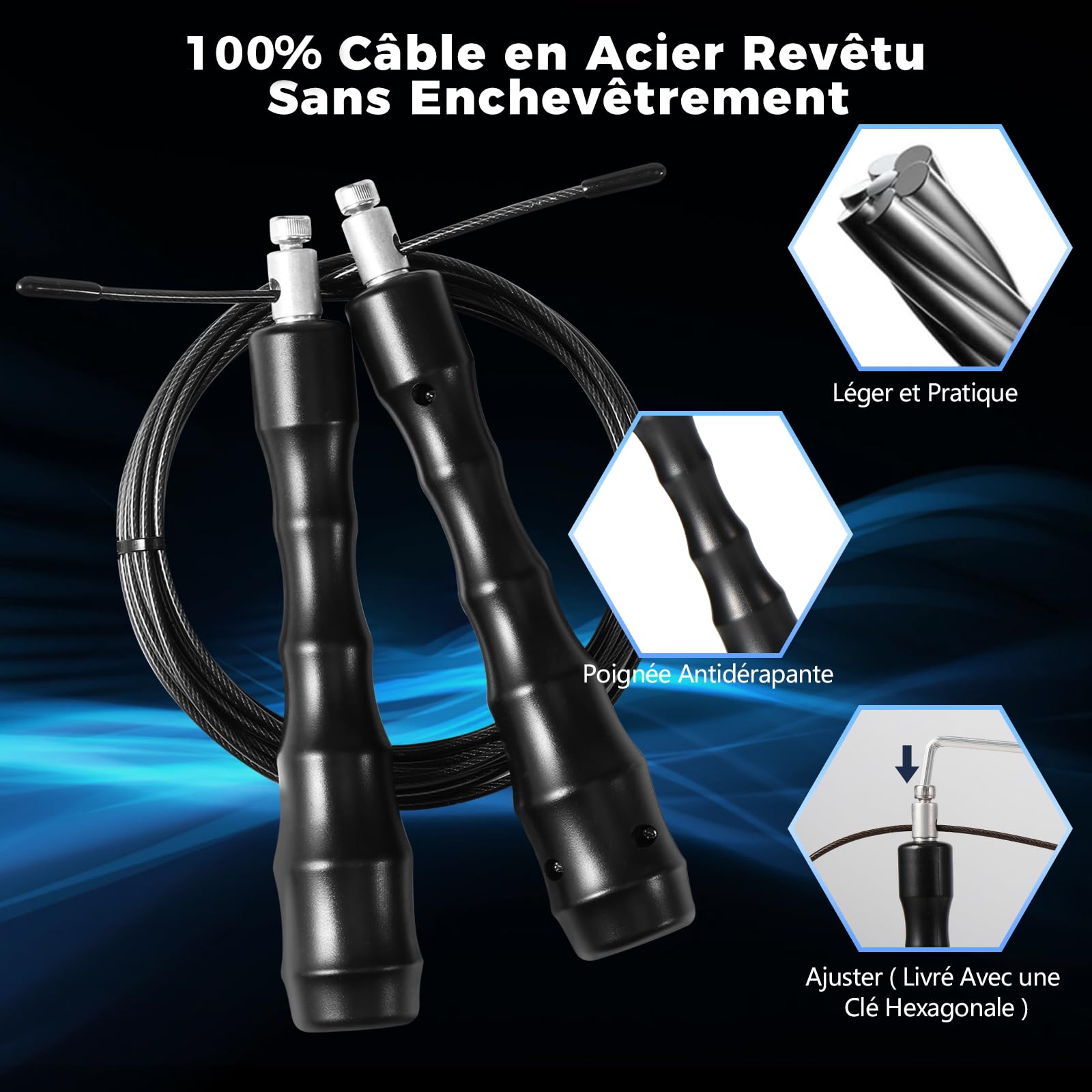 Corda Per Saltare Euqvunn 3 Metri - PVC Rinforzato, Regolabile, Con Borsa, Per Fitness E Boxe - Foto 7