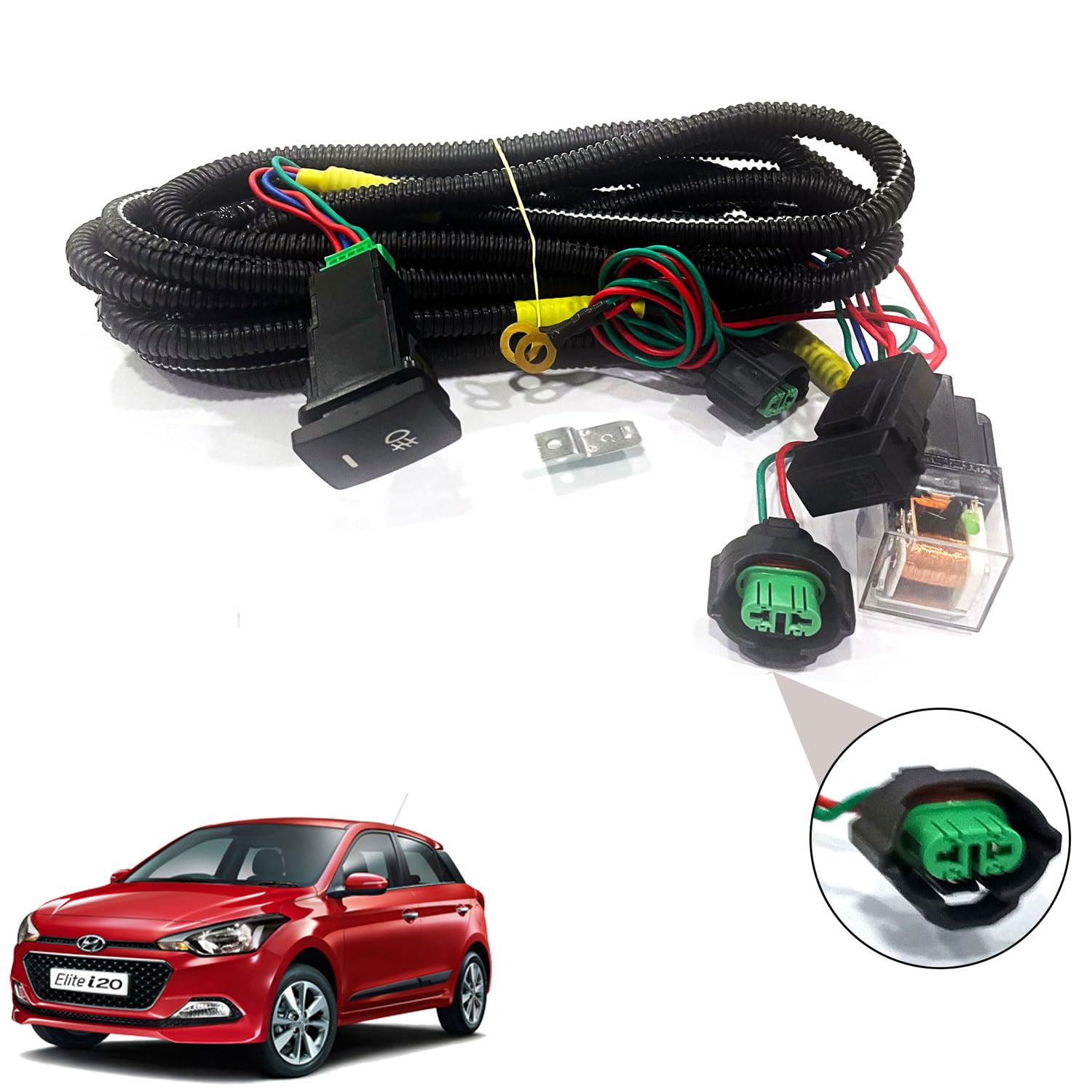 Auto Pearl Foglight Harness LED Indicator Harness Wiring Socket Switch Kit 12V/40A Relay for i20 Elite 2014-2017-image-1