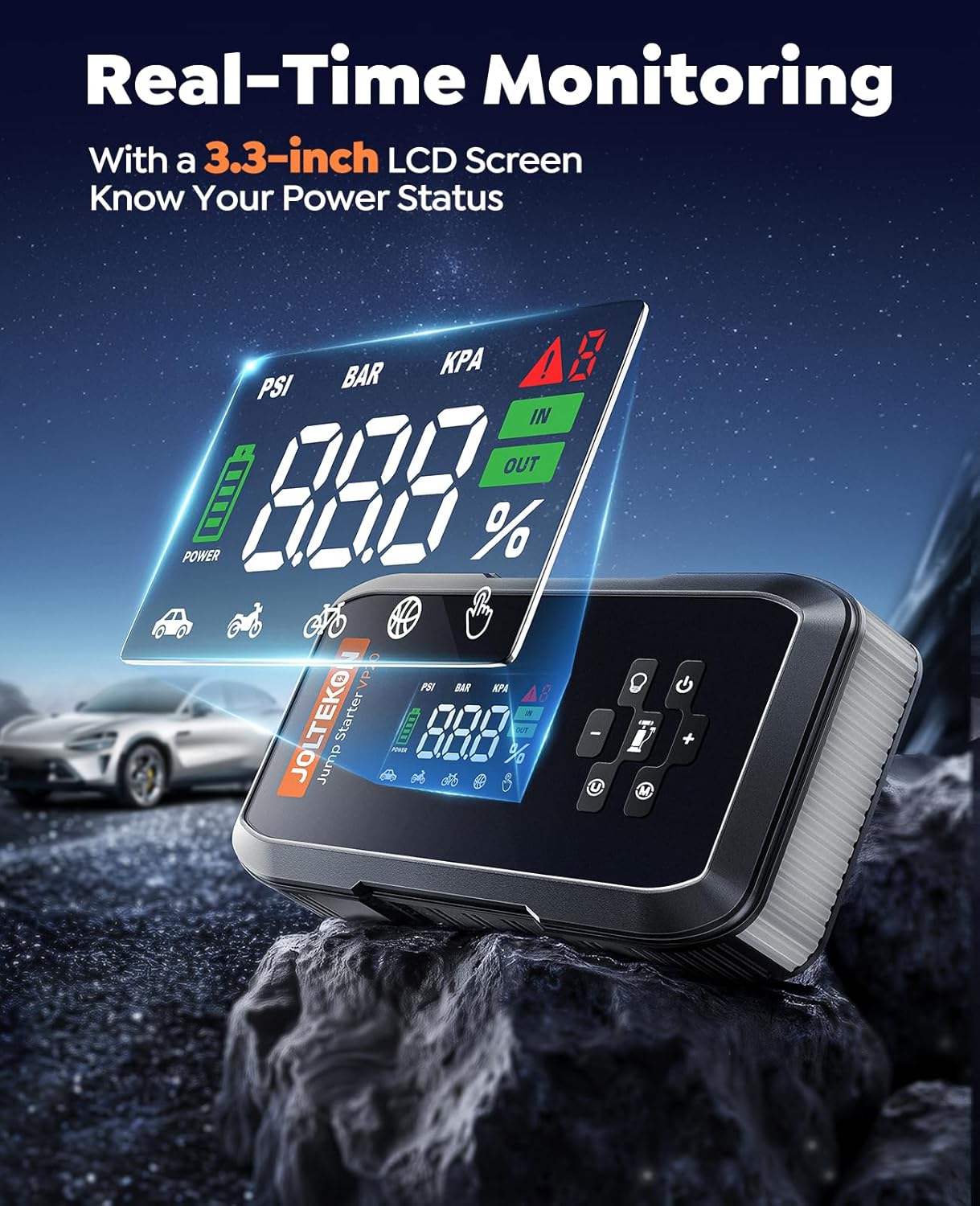 Car Battery Jump Starter with Air Compressor, 4500A Powerful Battery Jumper Starter Portable with 150PSI Auto-Pause Pump, 12V Jump Box for Car Battery with 10-Safety Protection(9L Gas/8L Diesel) - Image 4