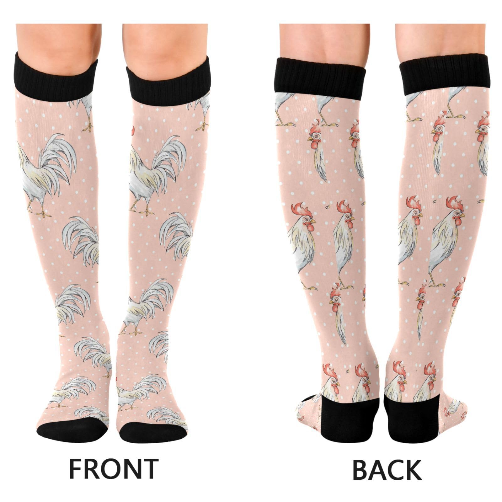 Dussdil White Farm Rooster Compression Socks for Women Men Christmas Circulation Long Knee Socks for Winter Warm Stockings Socks