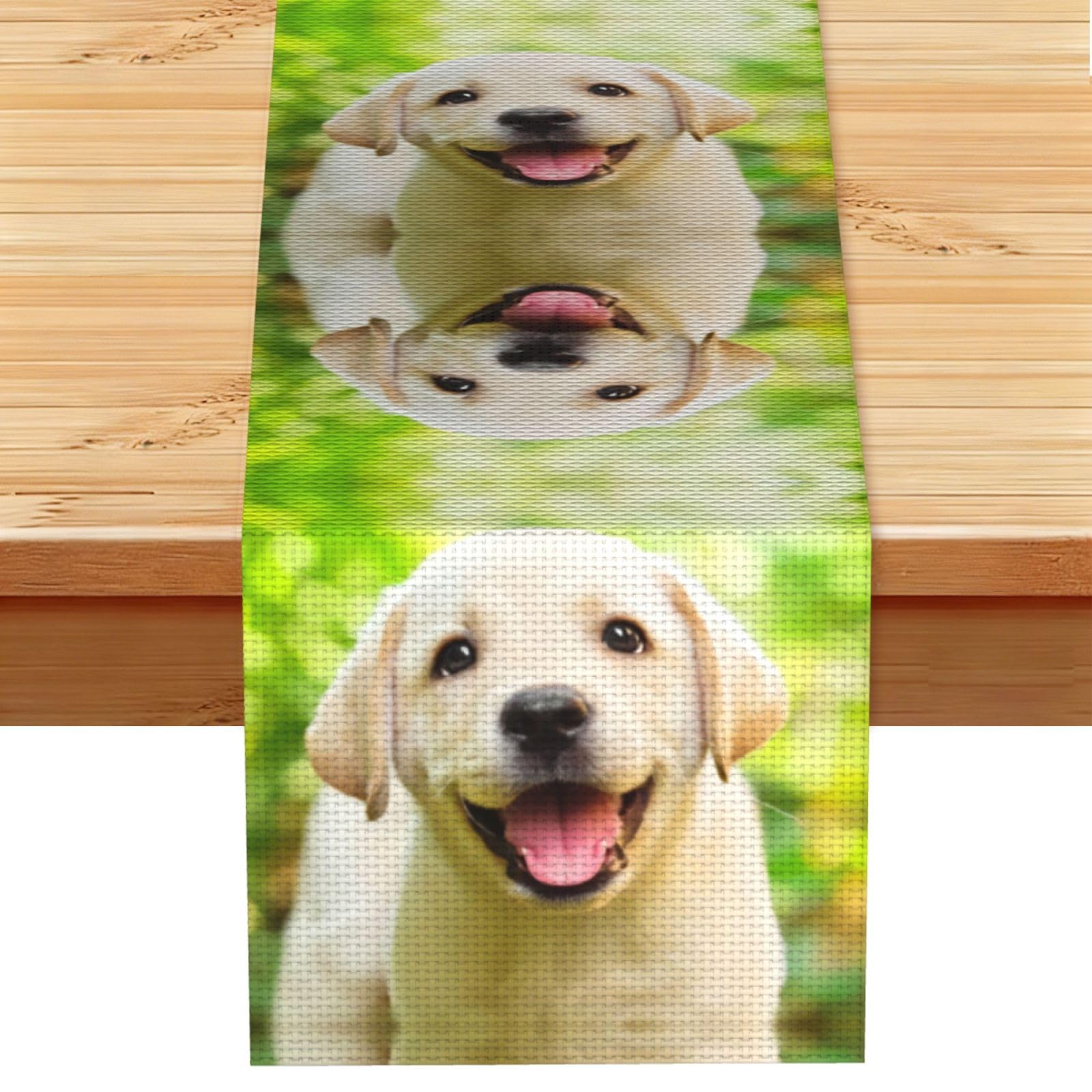 Funny Labrador Puppy Dog Linen Feel Table Runner Wedding Party Home Decoration