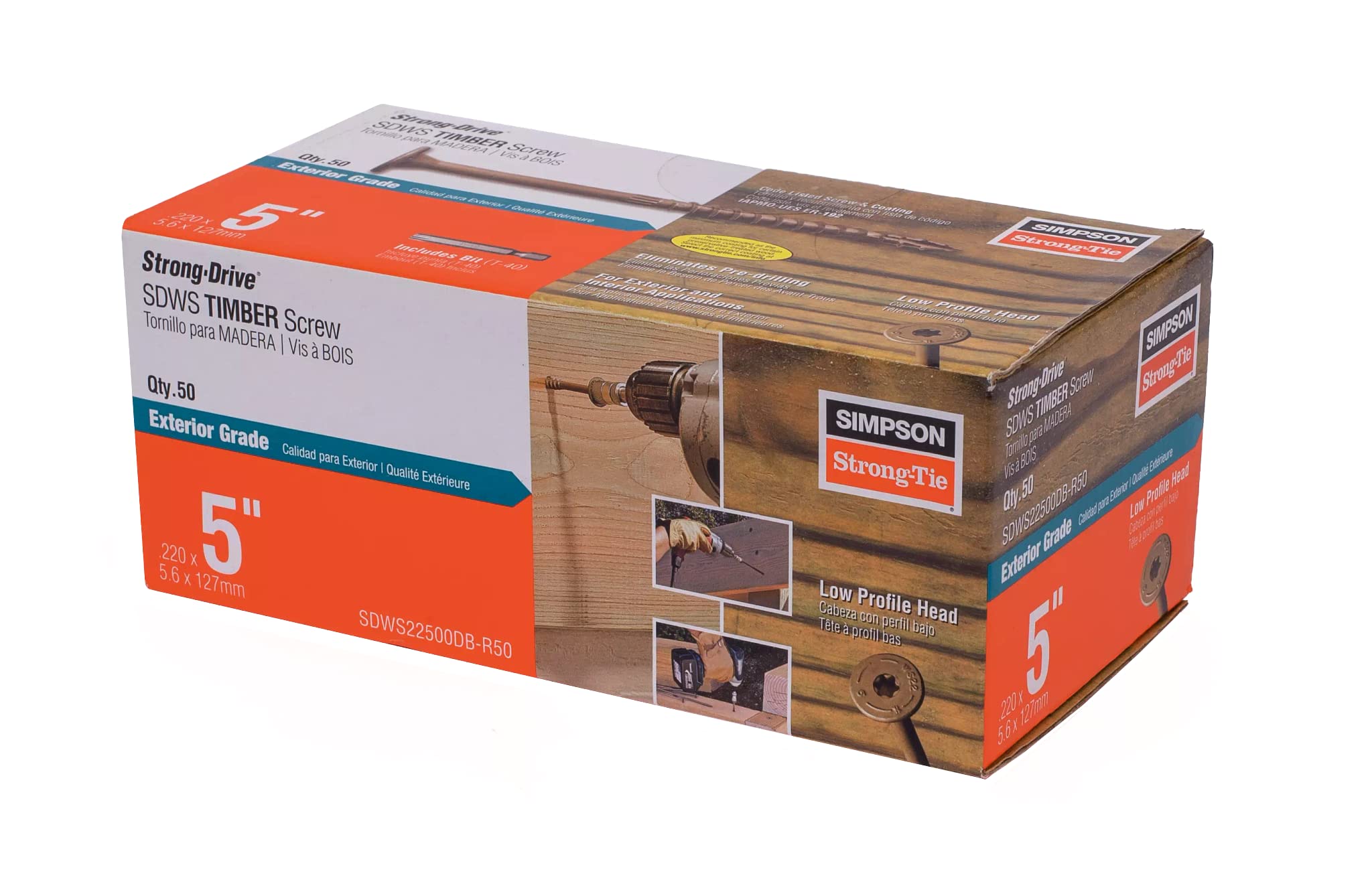 Simpson Strong-Tie SDWS22500DB-R50 Strong-Drive SDWS Timber Screws (Exterior Grade), 0.220 Inch x 5 Inch, Double-Barrier Coated, Washer Head, Sawtooth