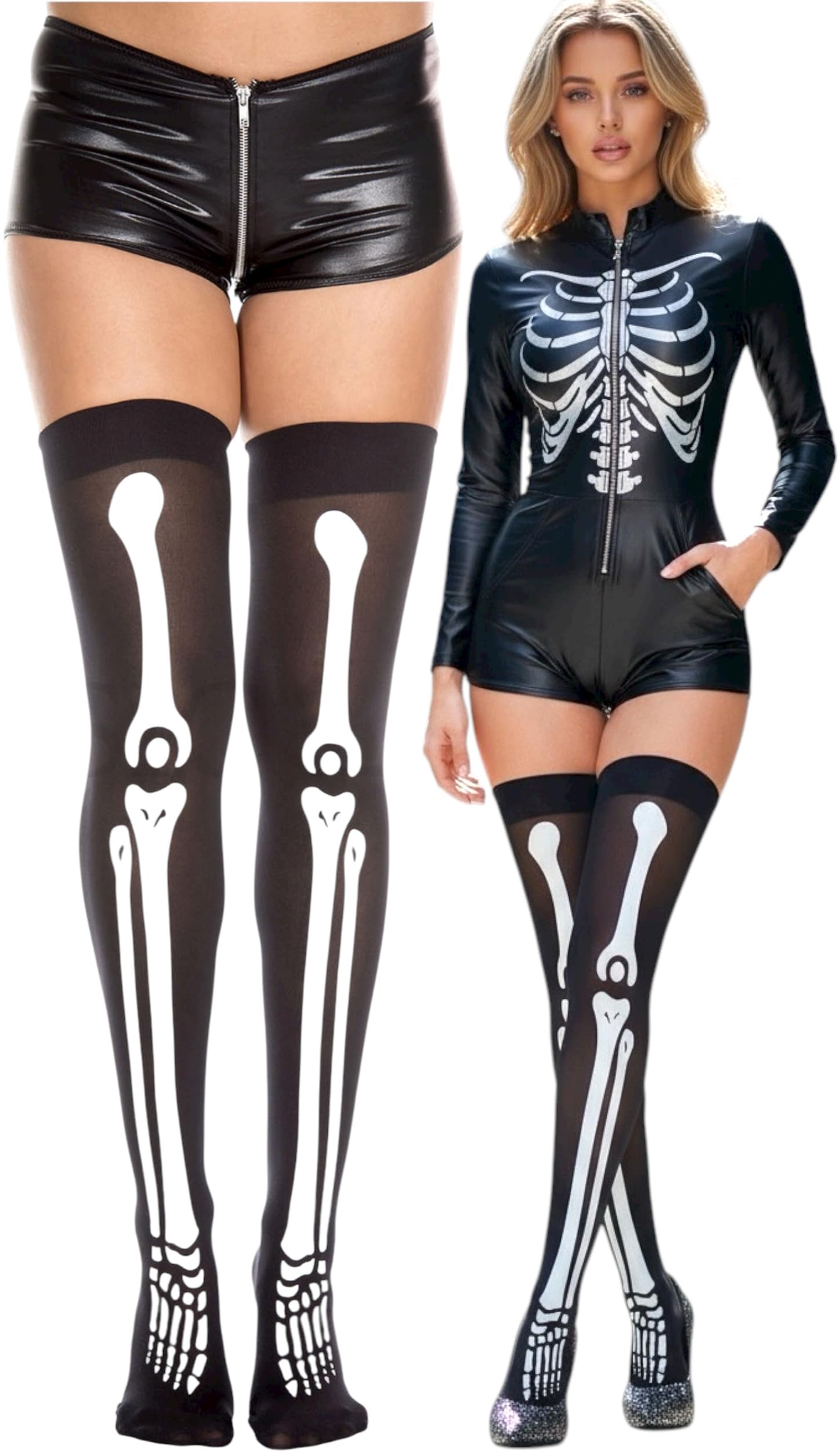 ToBeInStyle Women’s Scary Skeleton Leg Bones Halloween Hosiery Tights &amp; Thigh High Stockings
