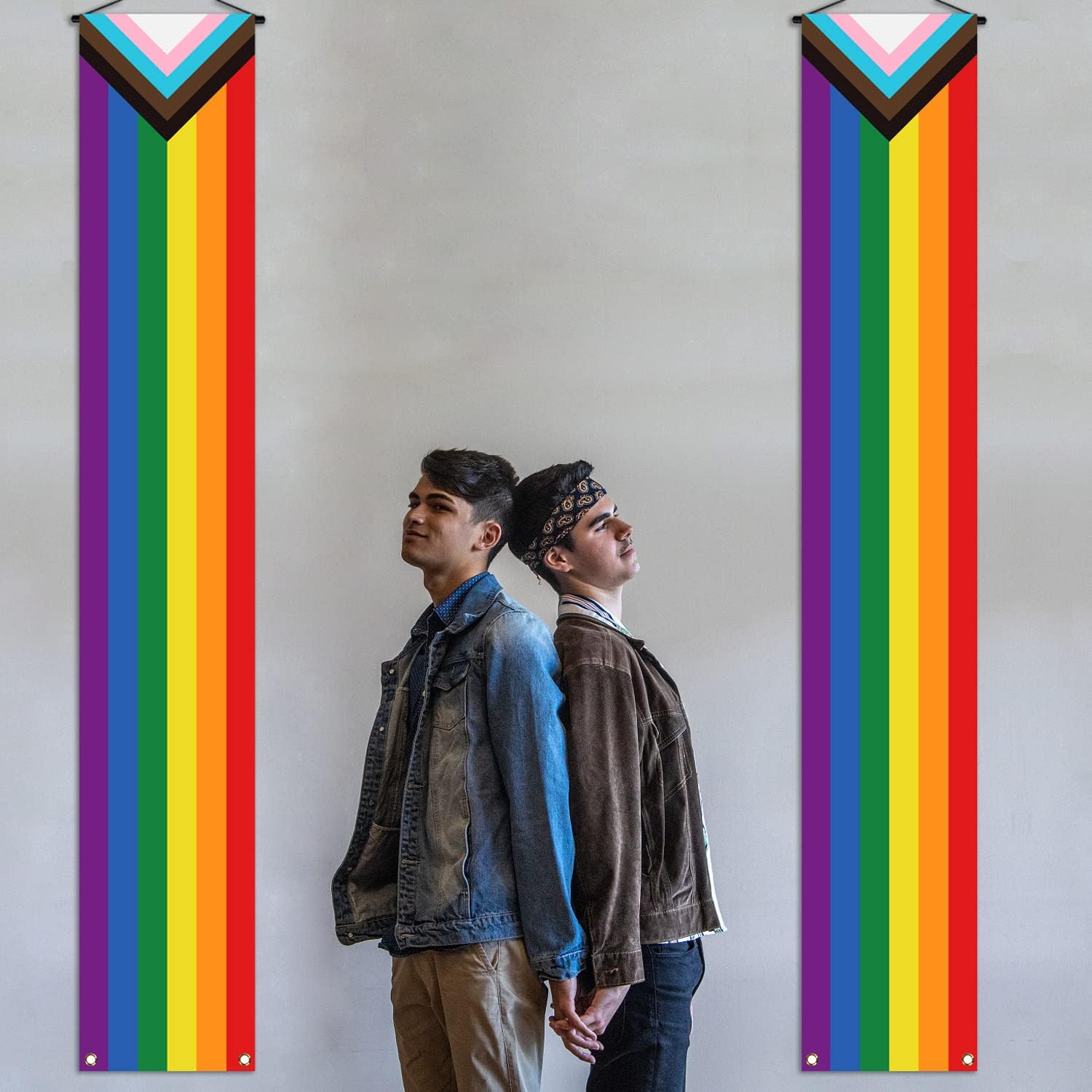 Nepnuser Progress Pride Porch Banner June Pride Month LGBTQ+ Rainbow Front Door Wall Indoor Outdoor Hanging Decoration Photo Booth Backdrop (Progress Pride)