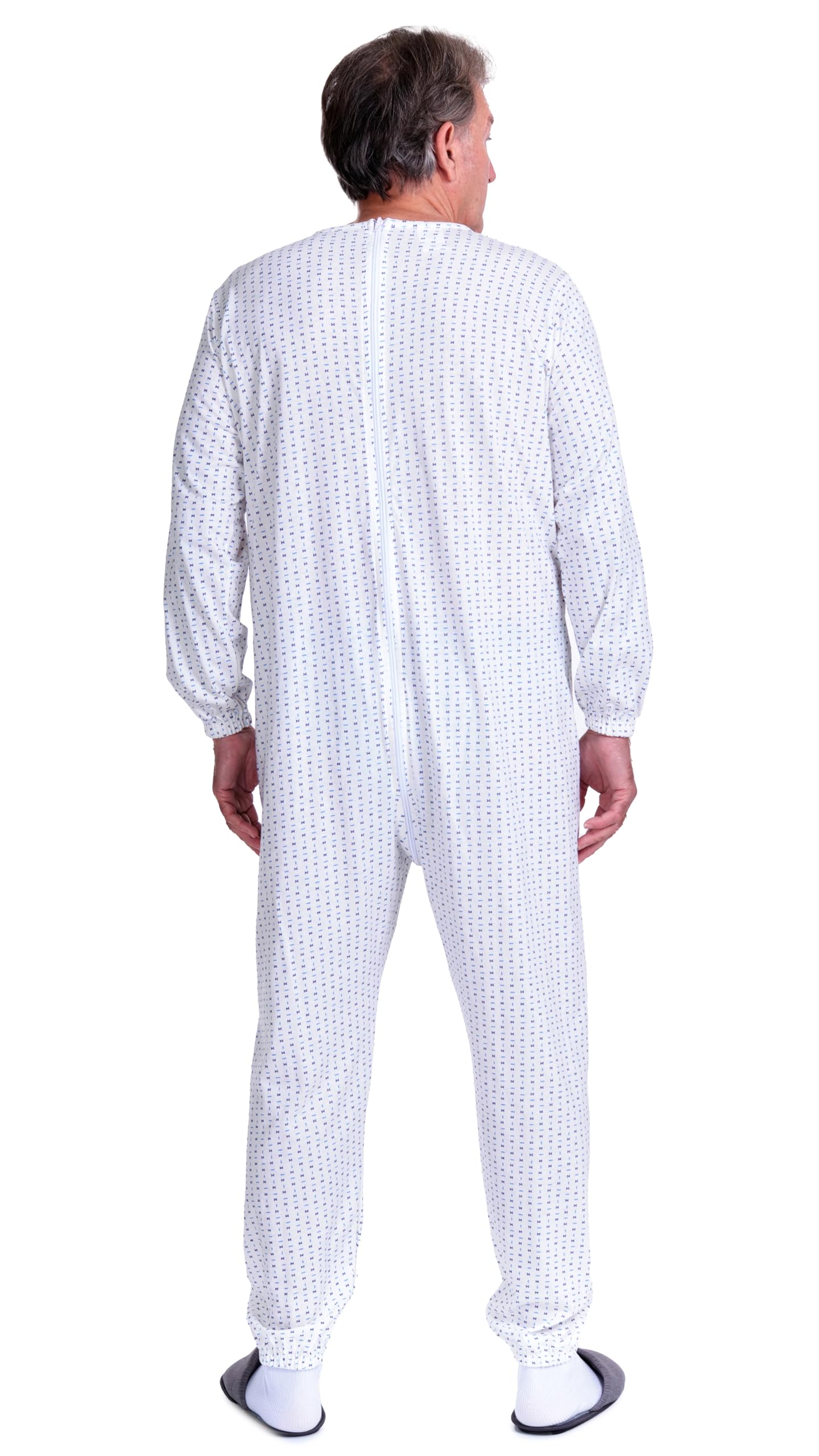 FERRUCCI COMFORT Pijama sanitario de invierno afelpado con cremallera dul lomo, 9017-F, 100% algodón, ideal para ancianos, Alzheimer, demencia, antiextracción, incontinencia