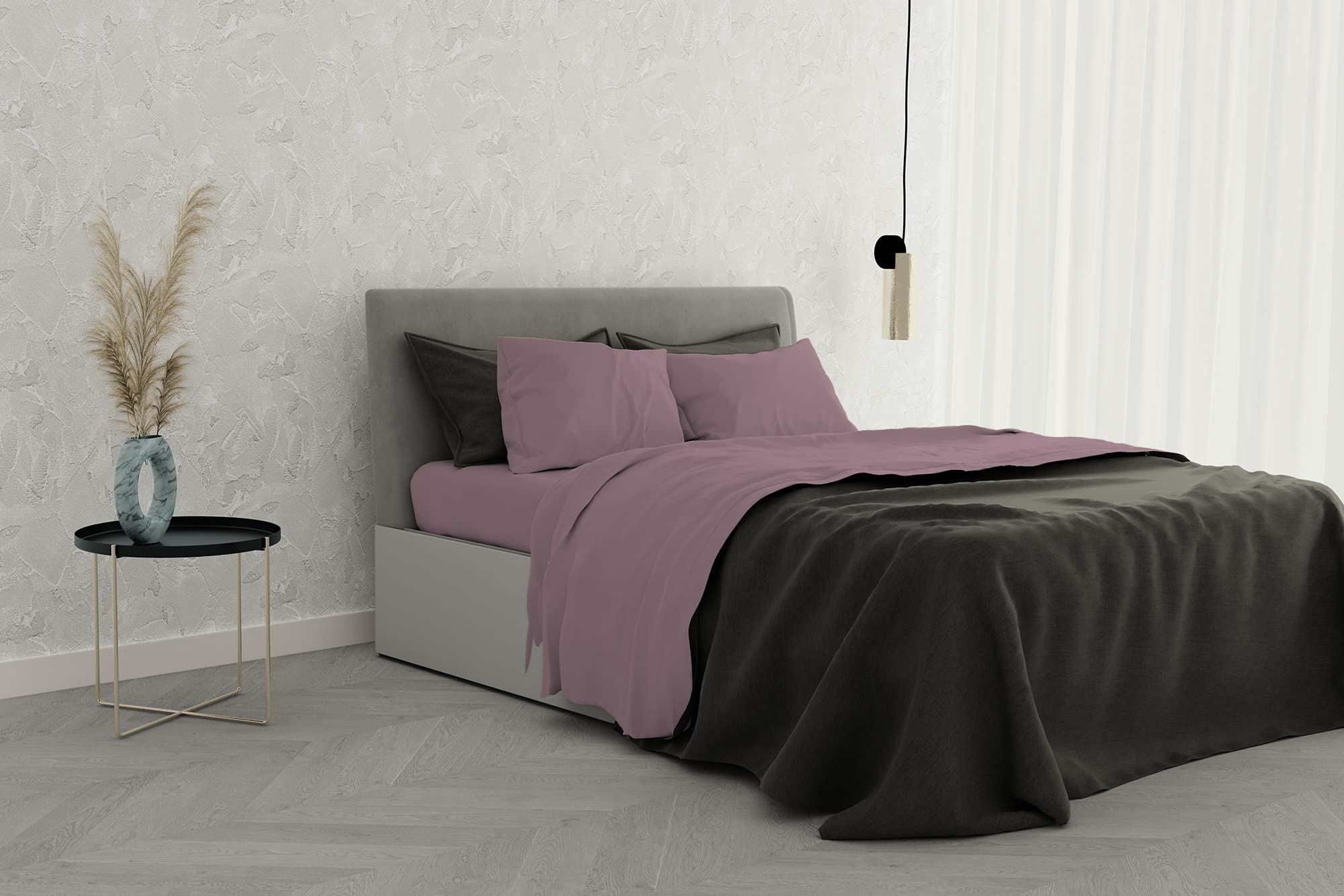Draps de lit satin coton rose antique double parure complète linge de maison