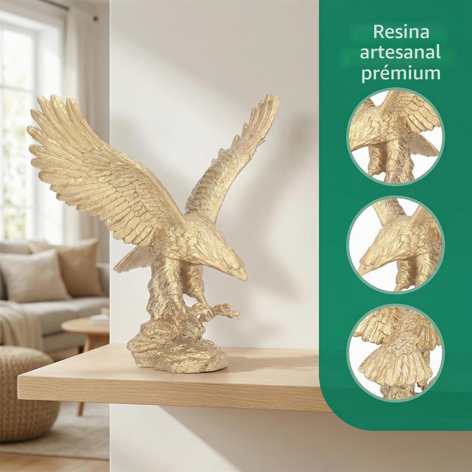 Escultura de águila de resina, decoración de mesa, gran águila, estatuilla dorada, ornamentos, estatua, gran estatua, águila, resina, ornamento, oficina, decoración