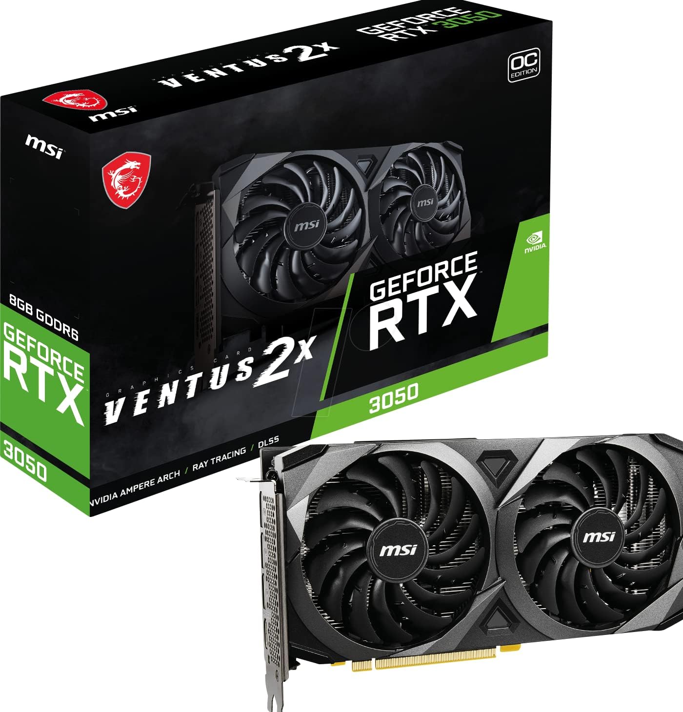MSI GeForce RTX 3050 VENTUS 2X 8G OC Gaming Graphics Card - 8GB GDDR6X, 1807 MHz, PCI Express Gen 4 x 8, 128-bit, 3x DP v 1.4a, HDMI 2.1 (Supports 4K)