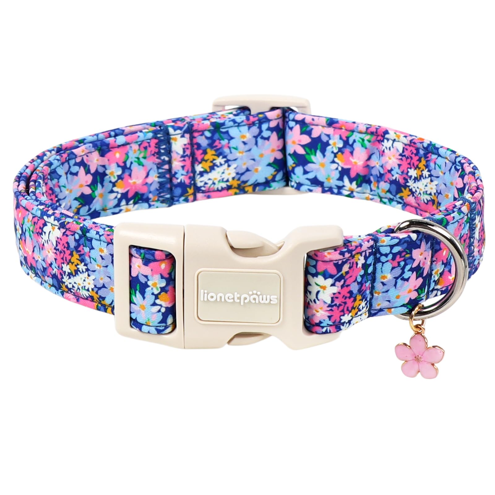 Lionet Paws Floral Dog Collar Summer Wildflowers Daisy Fleabane Collars with Pink Daisies Pattern Pendant - Female Girl Dog Collar for Small Medium Large Dogs M — image 1