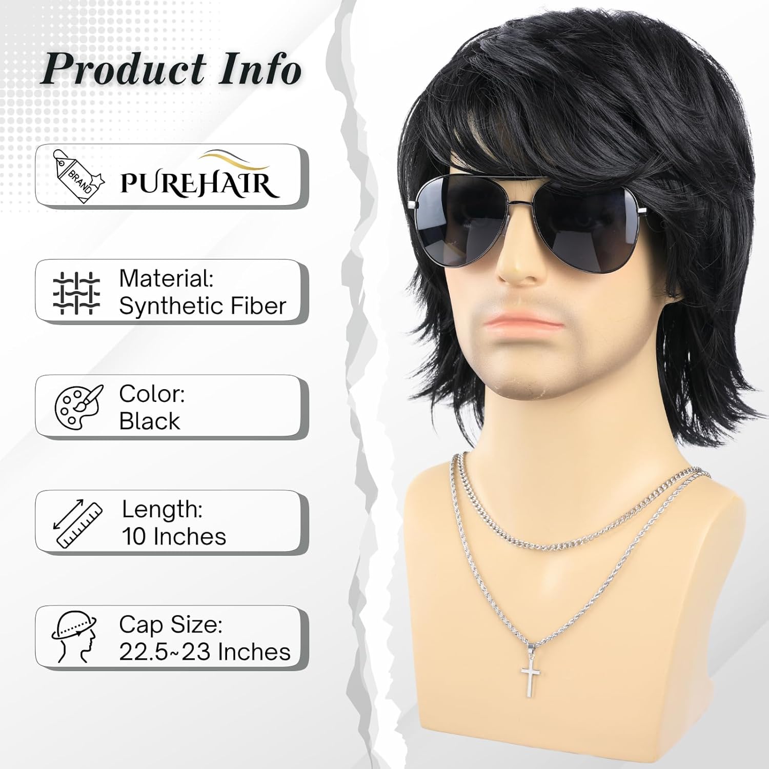 Short Black Wigs for Men - 70s 80s Natural Fluffy Heat Resistant Synthetic Hair Wig... - Image 3