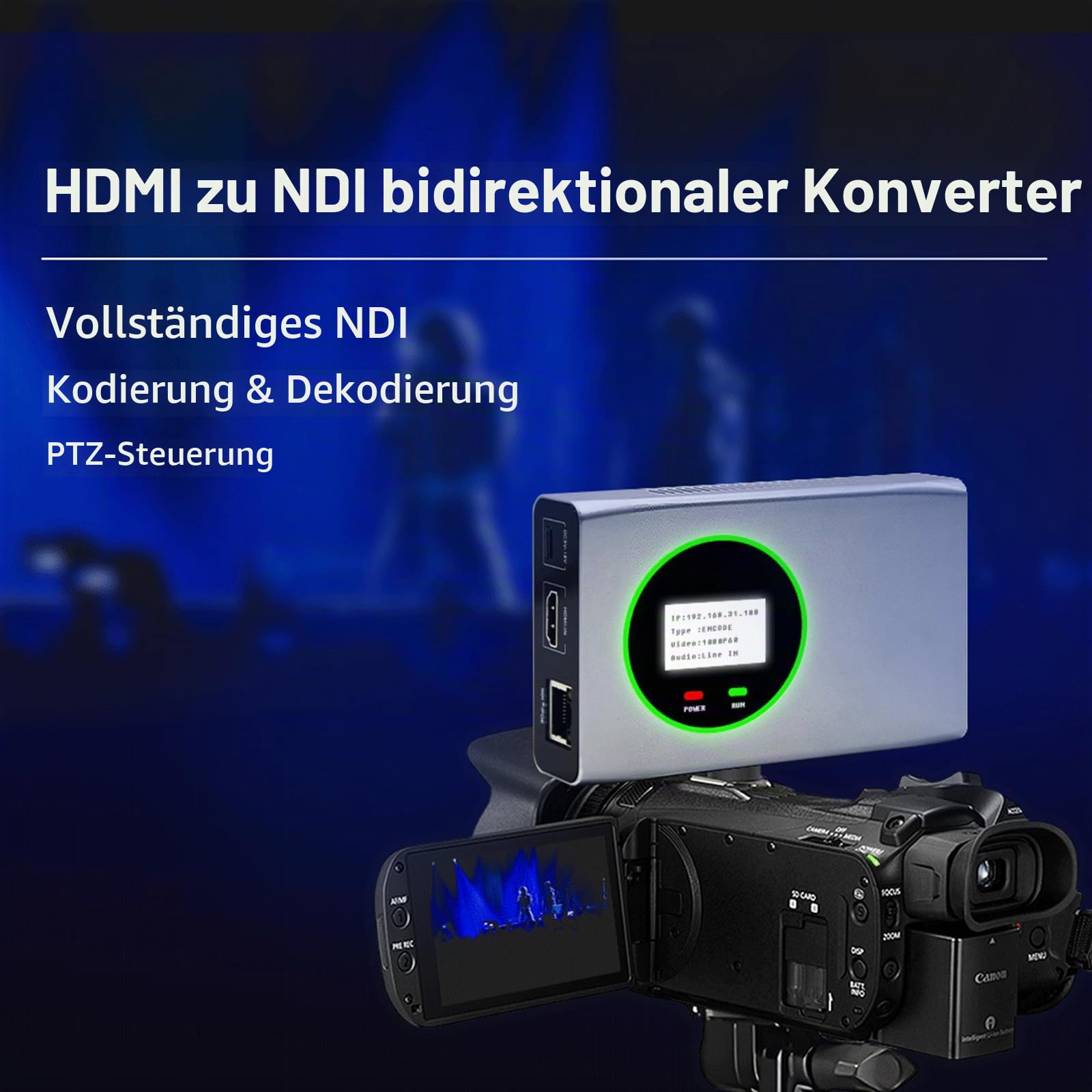 FULL NDI Encoder Decoder, 1080P@60 HDMI zu Full NDI, NDI-Videokonverter mit HDMI-Loopout, Tally-Light-PTZ-Steuerung für die Übertragung von Live/TV-Programmvideoproduktionen