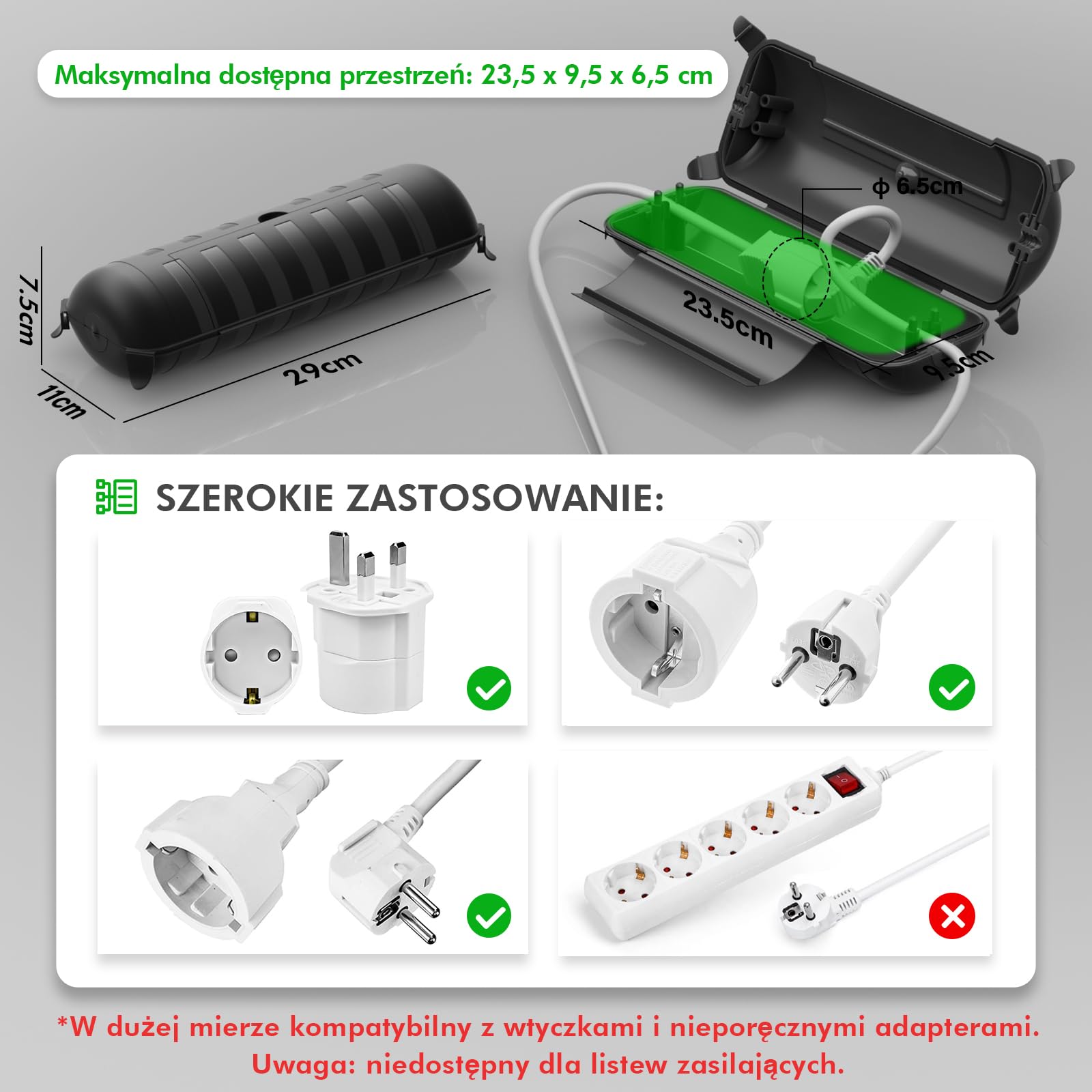RESTMO IP44 wodoodporna skrzynka na kable do użytku na zewnątrz (Outdoor), odporna na warunki atmosferyczne, duża skrzynka ochronna na przedłużacze, wtyczka Schuko, narzędzia elektryczne, 290 mm x 110