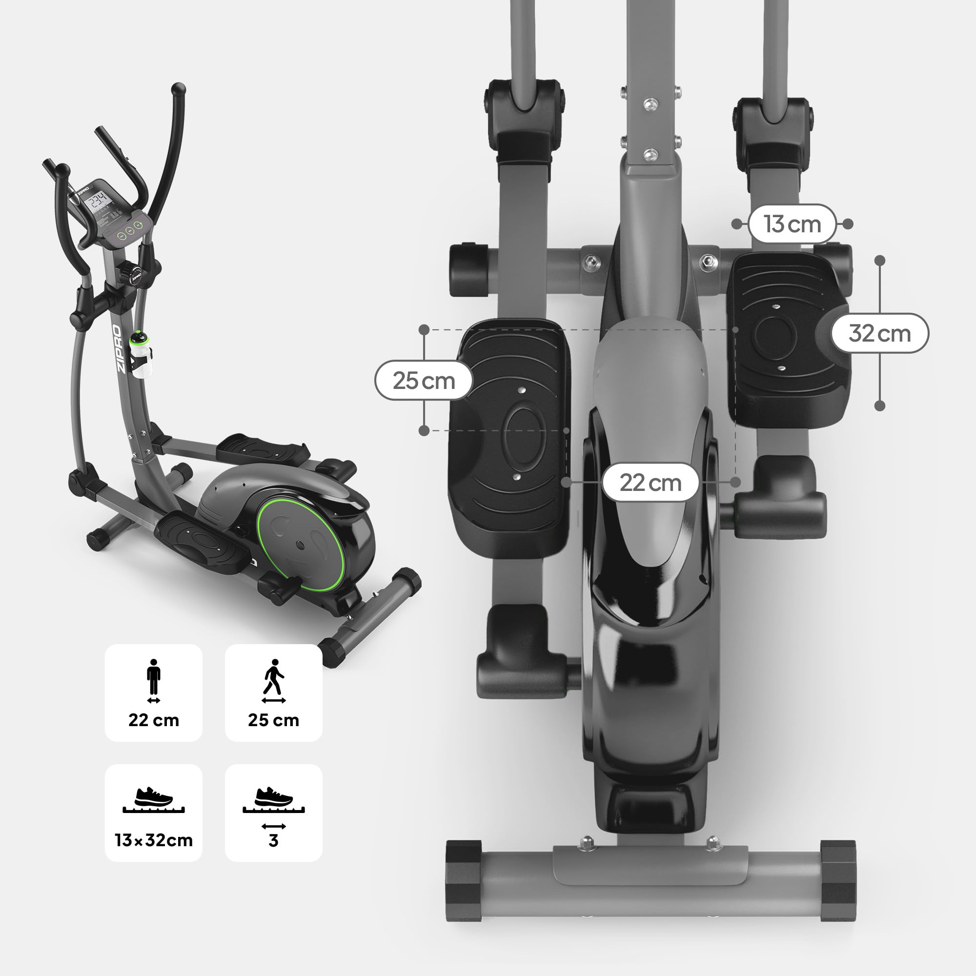 Zipro Crosstrainer Hulk, Ellipsentrainer bis zu 150 kg, Crosstrainer für Zuhause, Cardio Trainingsgerät, Exercise Machines, Heimtrainer, 8 Widerstandsstufen