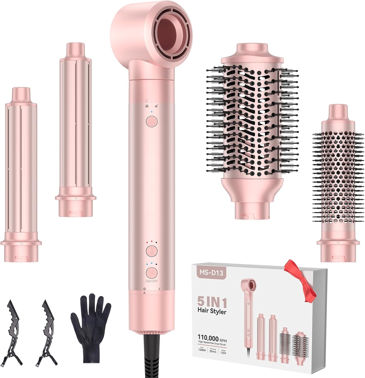 5 in 1 Hot Air Styler, Hair Dryer Brush with Auto Wrap Curling, 110,000 RPM High-Speed Blow Dryer and Air Curler, Frizz-Free Styling for All Hair Types-Straight, Wavy & Curly, No Heat Damage, 1200W 5 in 1 Hot Air Styler, Hair Dryer Brush with Auto Wrap Curling, 110,000 RPM High-Speed Blow Dryer and Air Curler, Frizz-Free Styling for All Hair Types-Straight, Wavy & Curly, No Heat Damage, 1200W