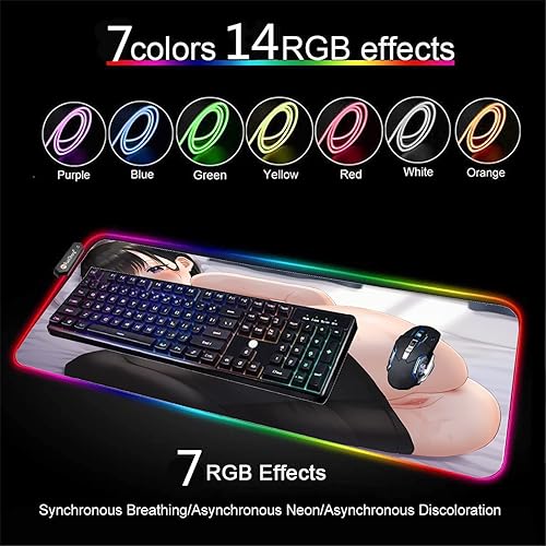 Miniatura 4 de Alfombrilla de mouse RGB Anime Girl Sexy Butt Breasts Chest Mouse Mat Escritorio extendido Mause Pad Gaming LED Mouse pad XXL Alfombrilla de